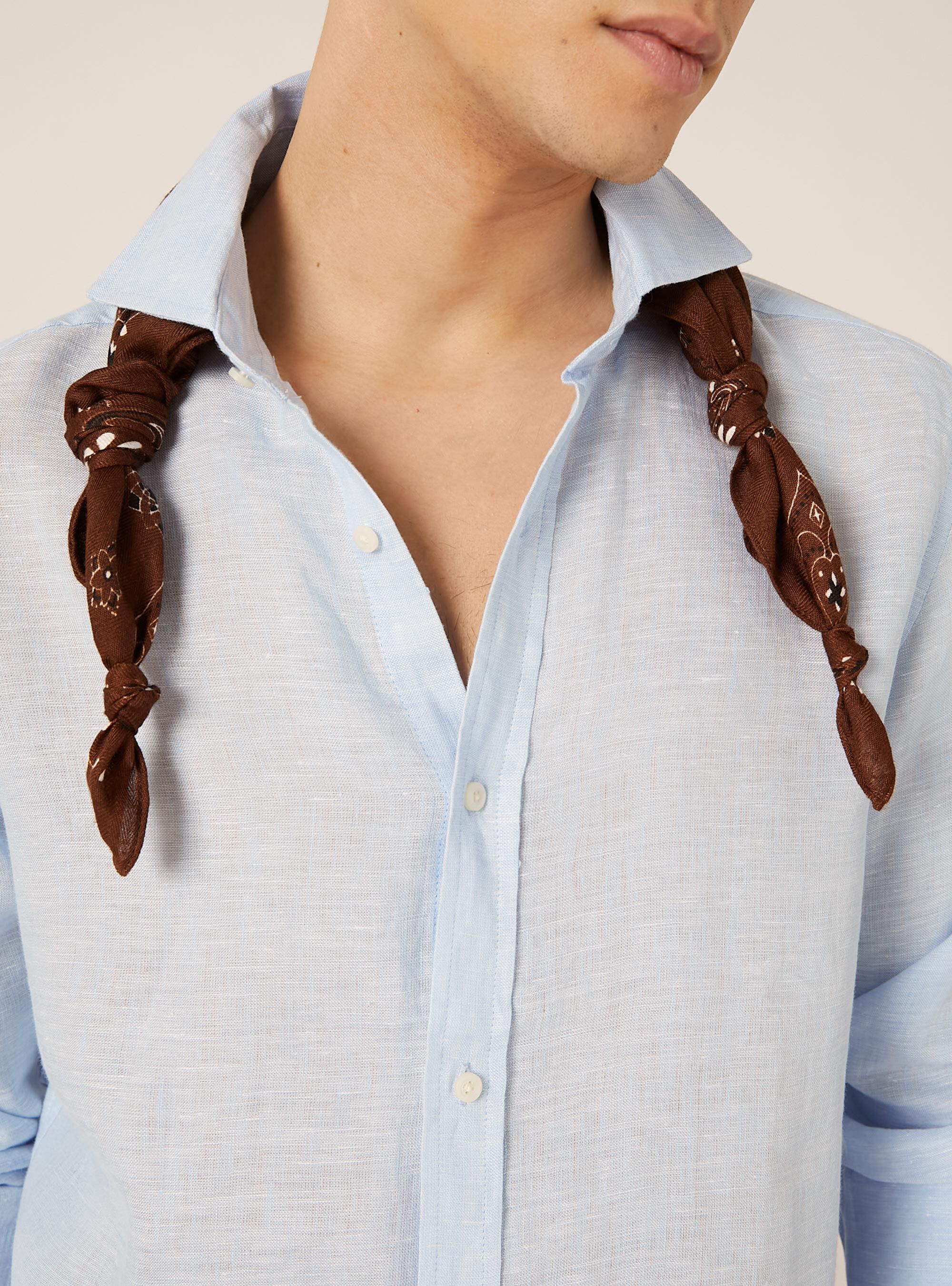 Camicia in puro lino a maniche lunghe, AZZURRO CHIARO