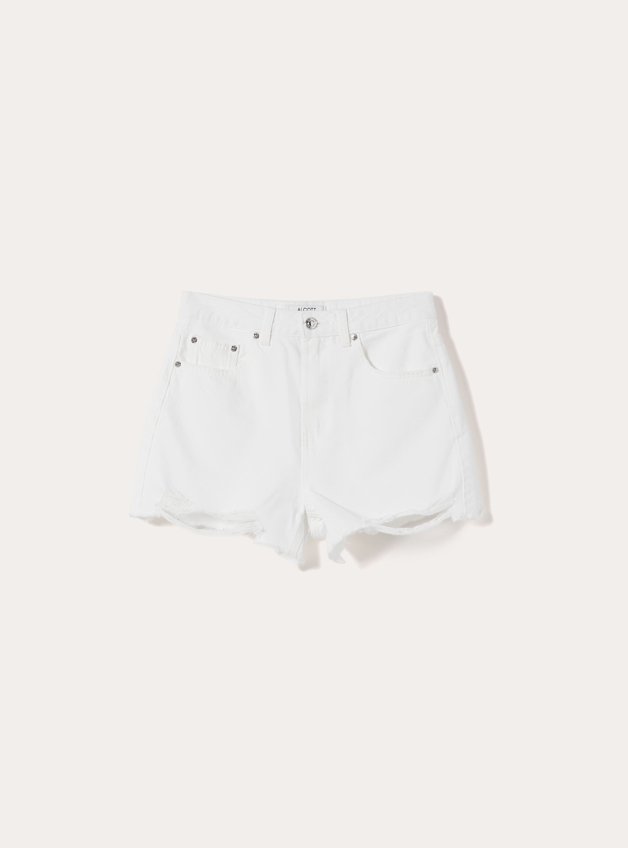 Shorts Vaqueros con Bajo de Corte Vivo, D099 WHITE