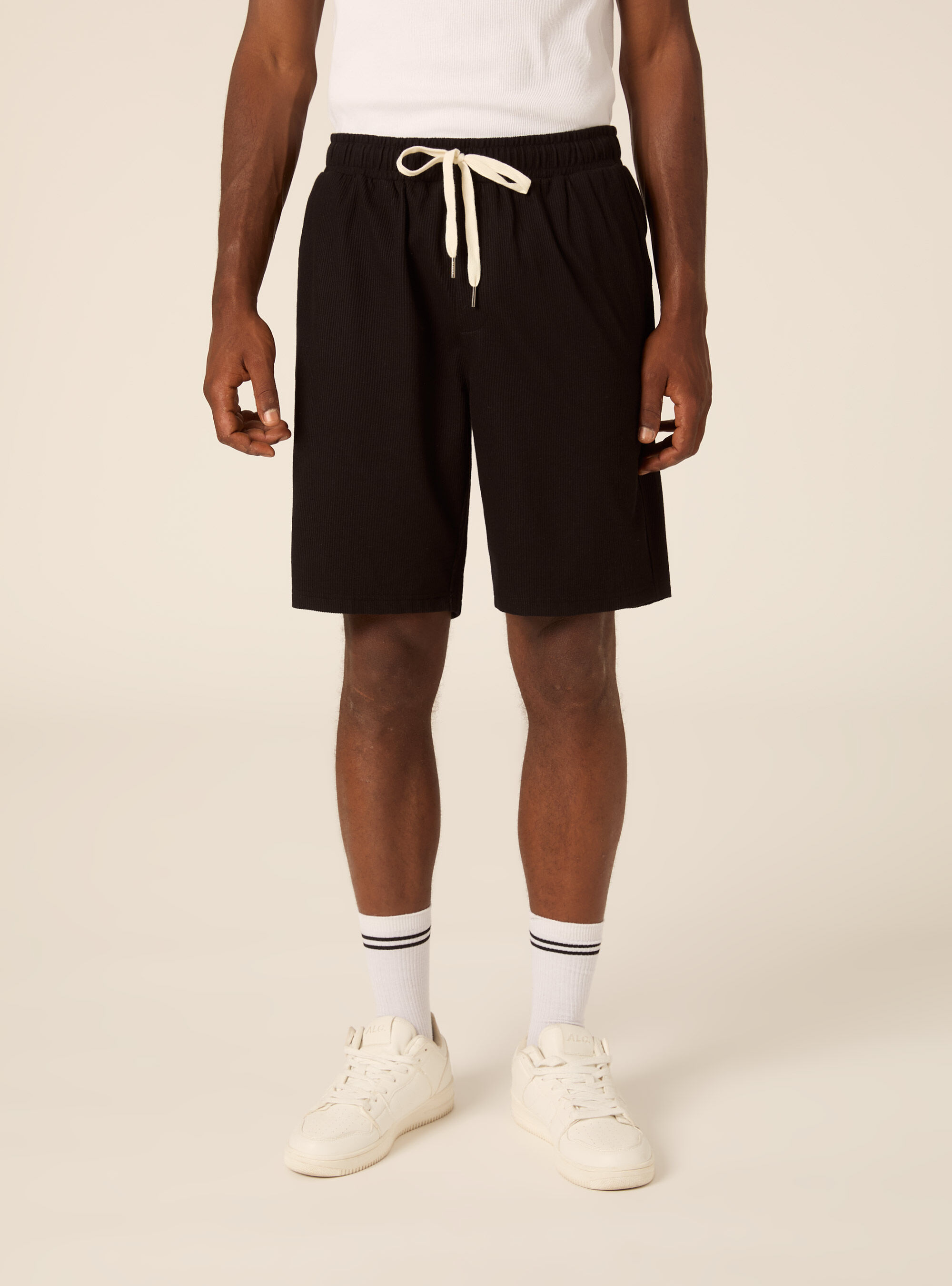 Structured Knit Drawstring Bermuda Shorts