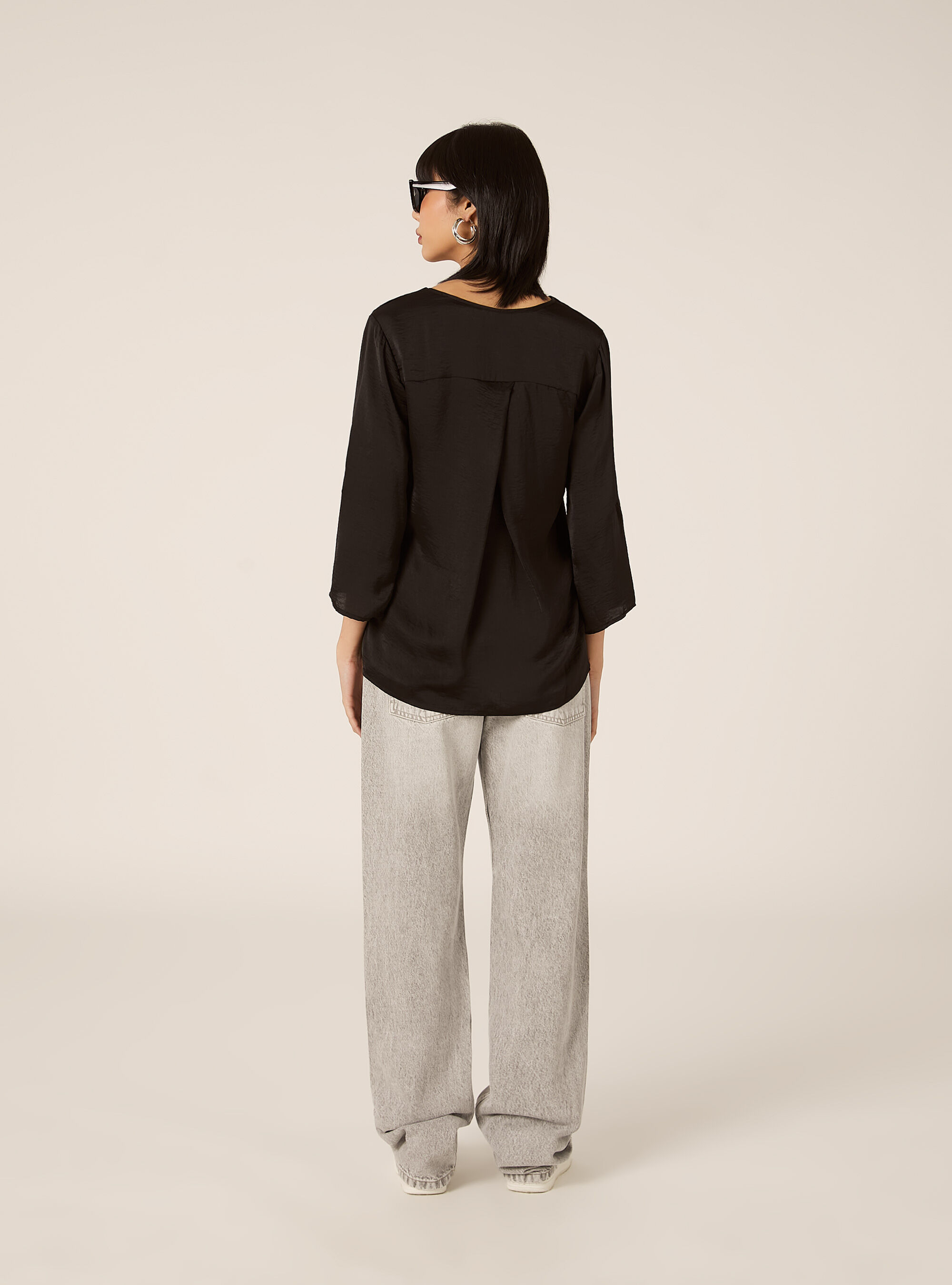 Blouse &agrave; encolure unie, BK1 BLACK