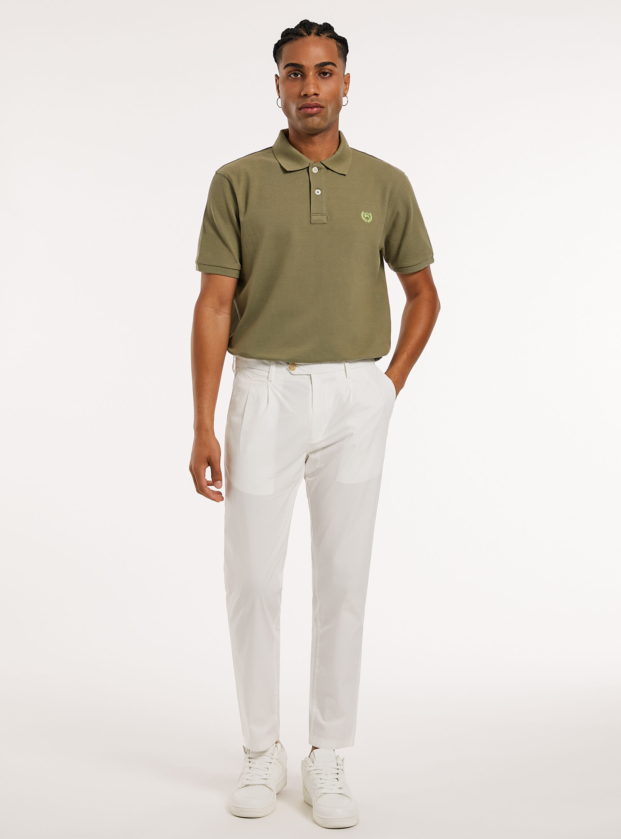 Pantalon en coton &agrave; double plis, WH1 OFF WHITE