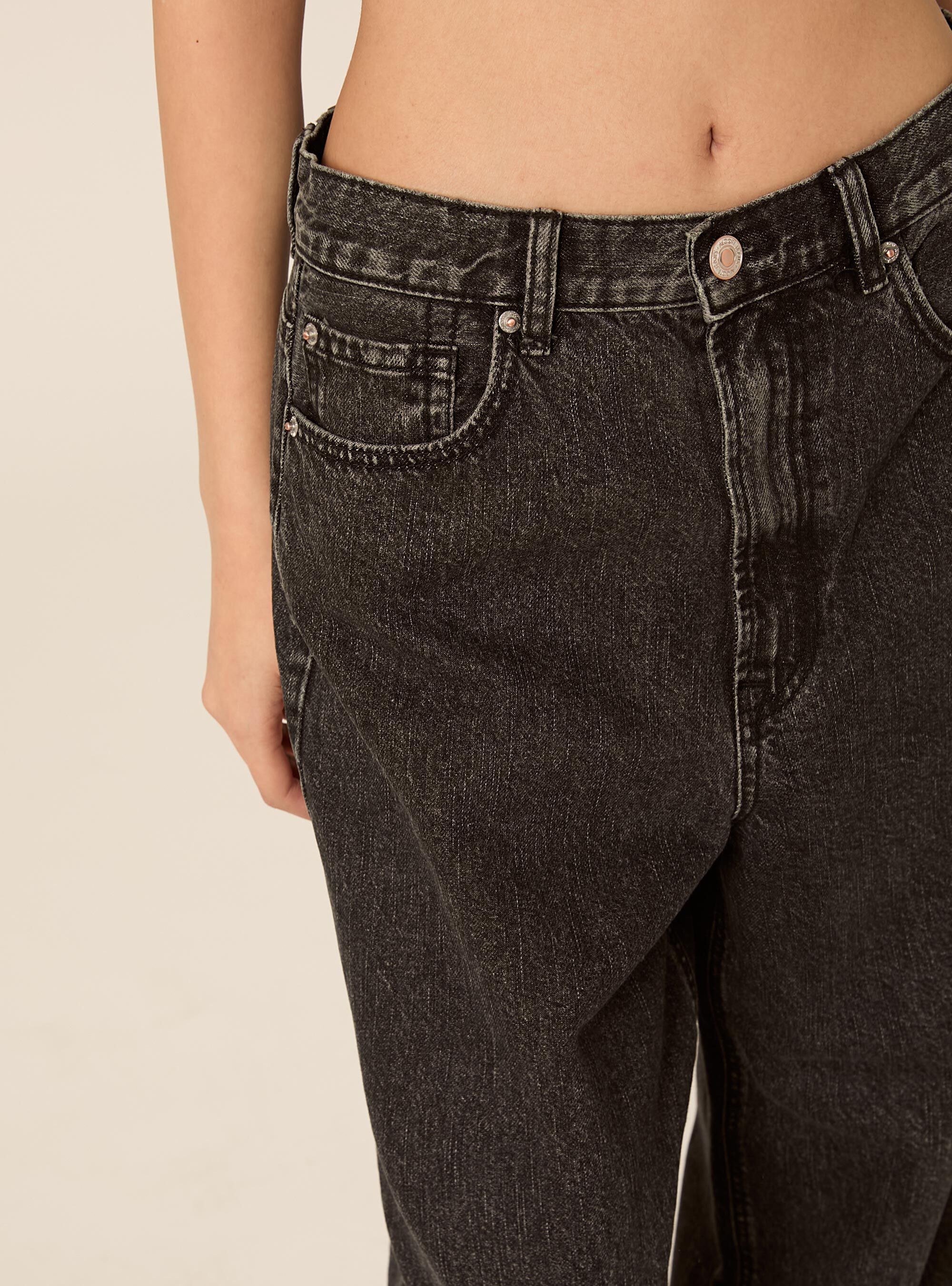 Jeans wide leg a vita media, D000 BLACK