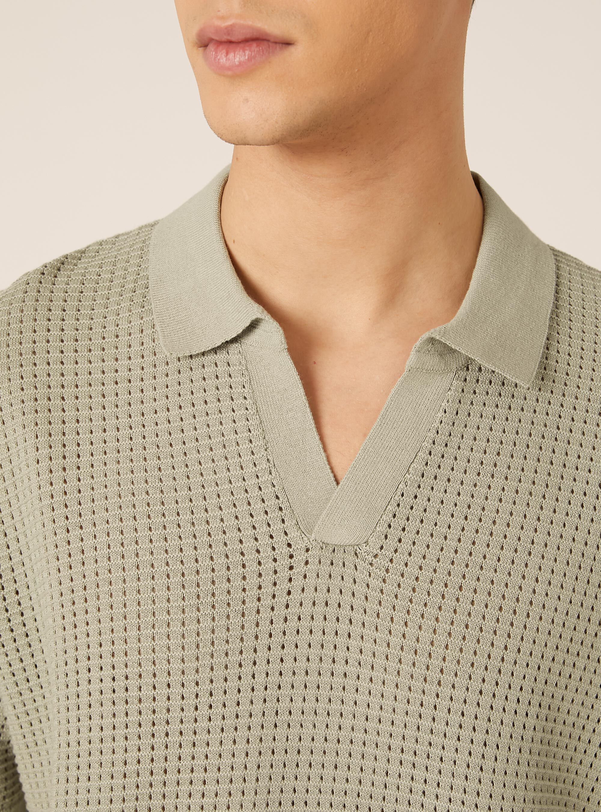 Openwork Knit Polo Shirt, SG3 SAGE LIGHT
