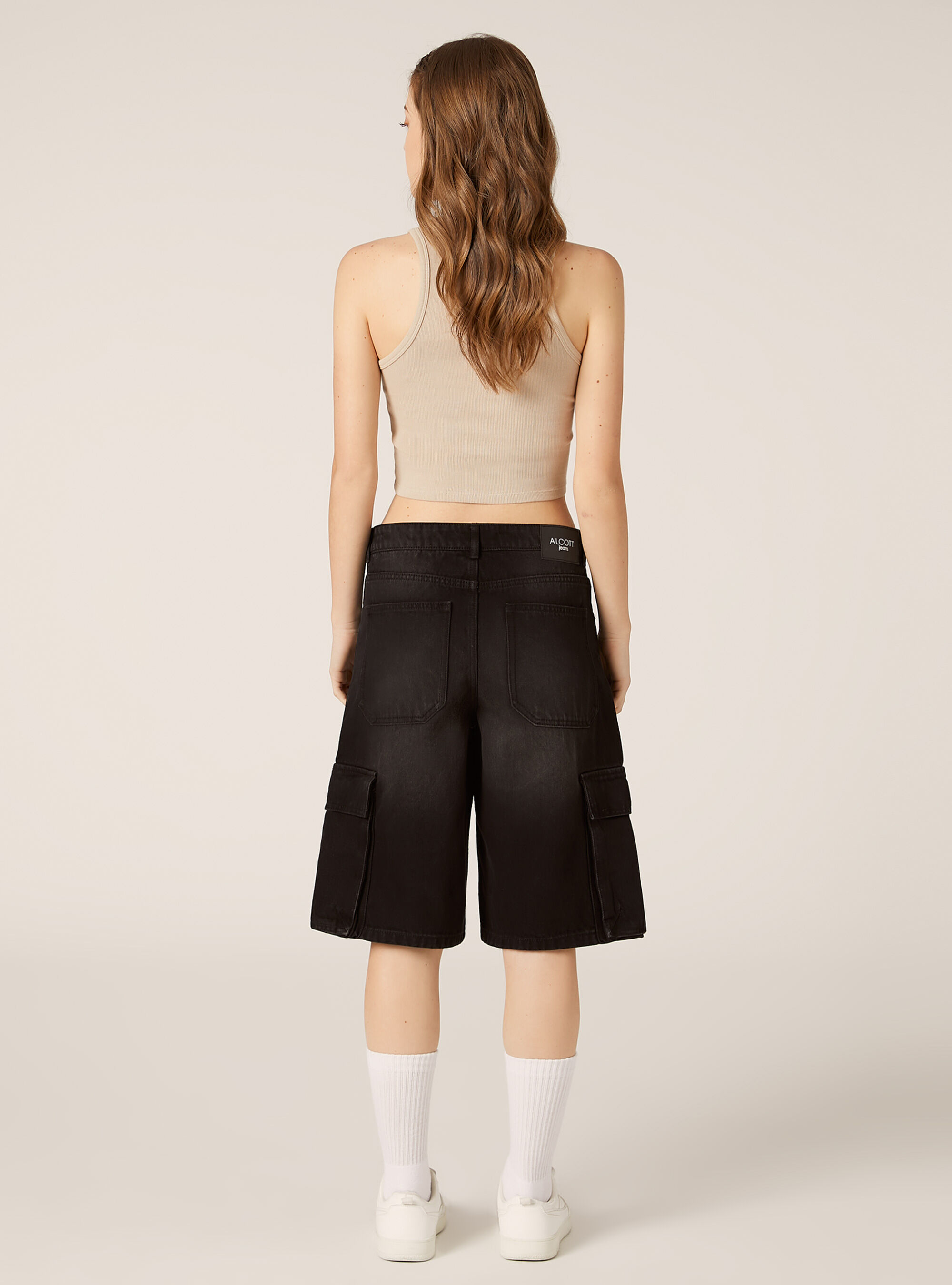 Short cargo en denim, D000 BLACK
