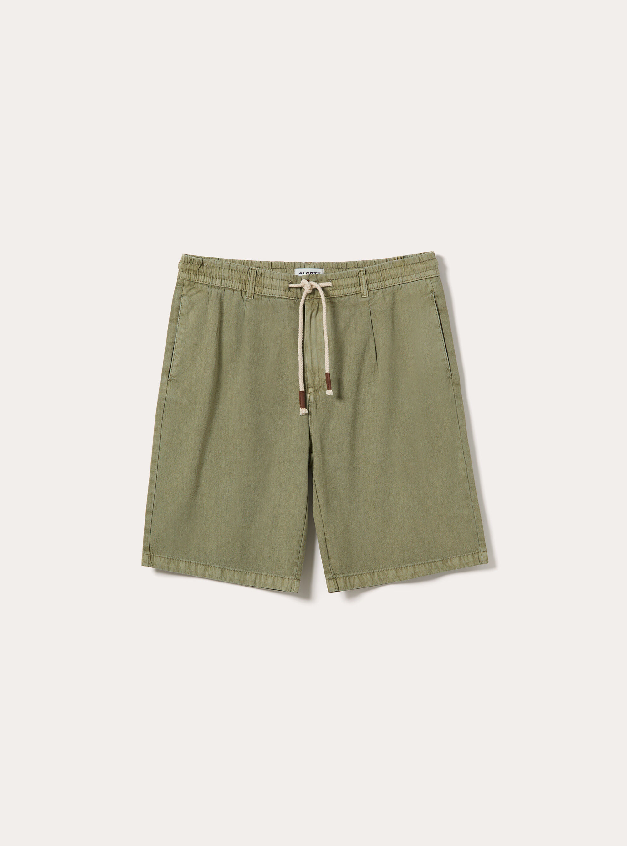 Pleated Baby Twill Drawstring Bermuda Shorts, KY2 KAKY MEDIUM