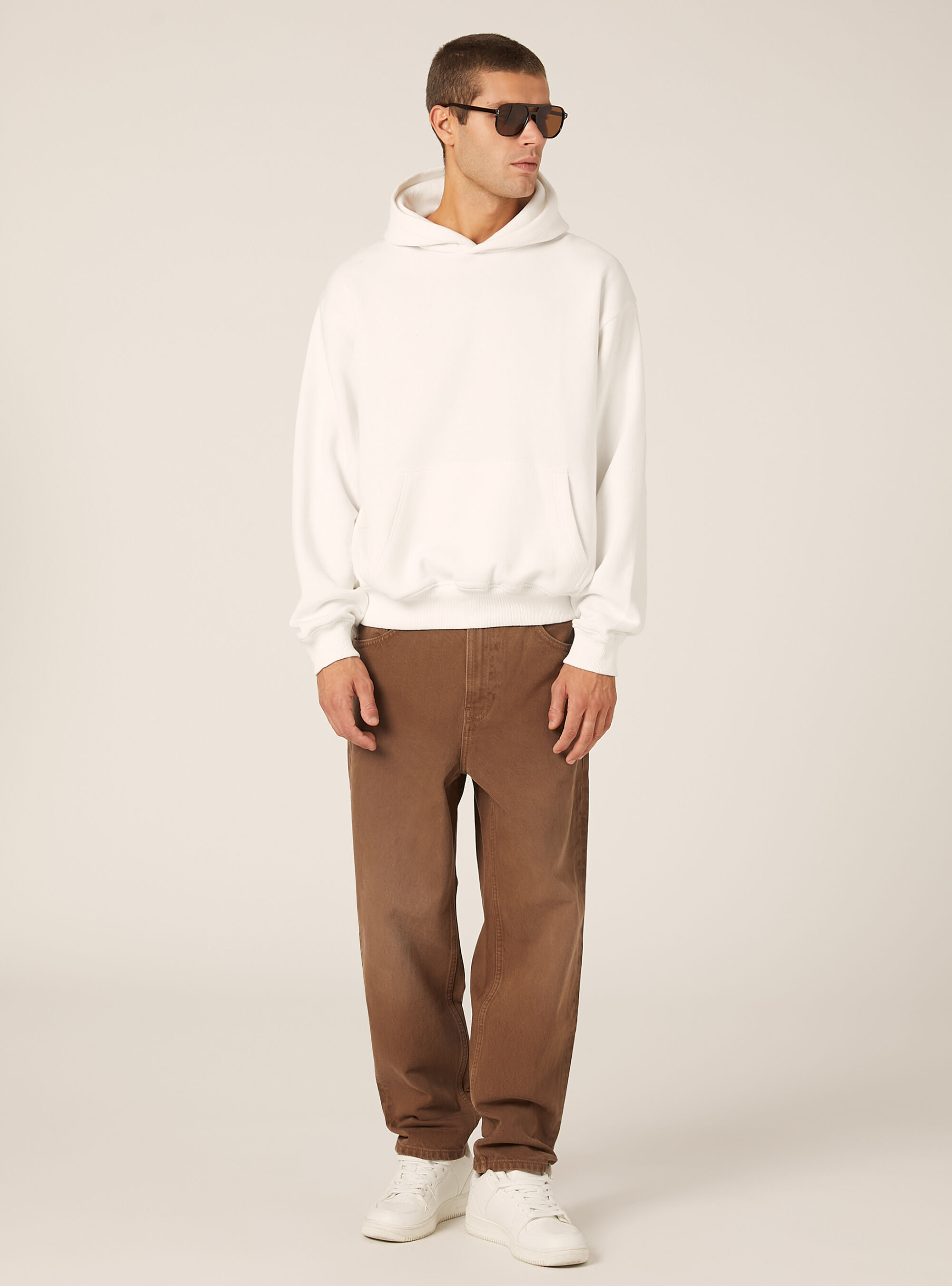 Sweat &agrave; capuche coupe boxy, WH2 WHITE