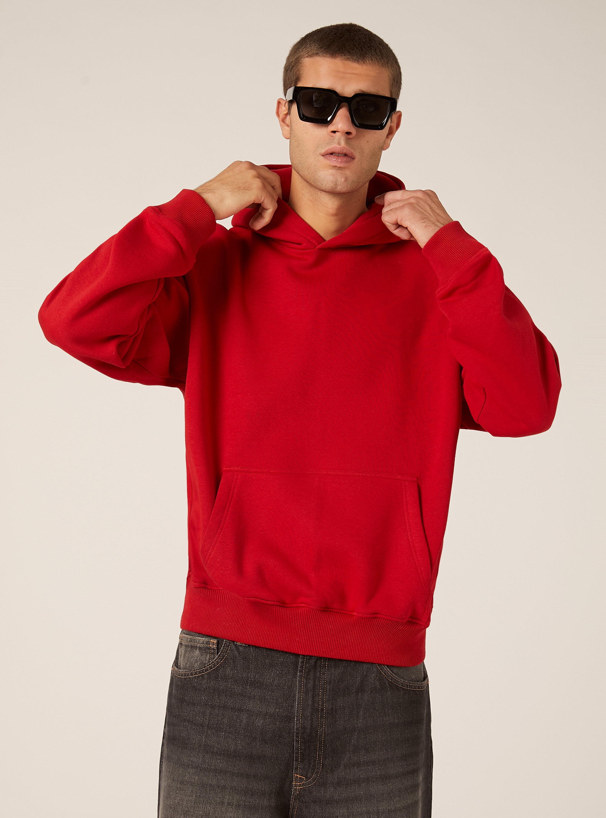 Sweat &agrave; capuche coupe boxy, RD2 RED MEDIUM