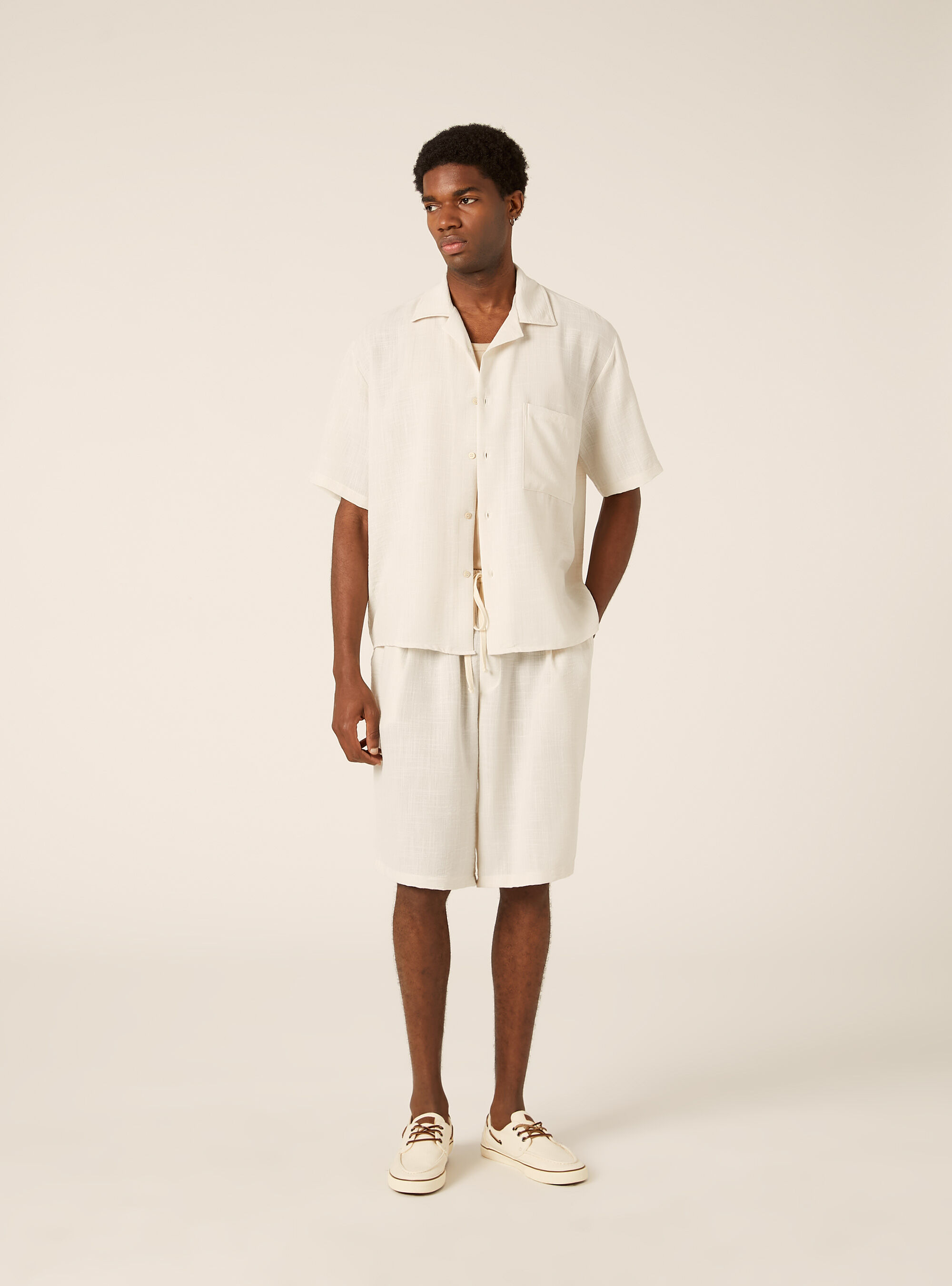 Slub Fabric Short Sleeve Shirt