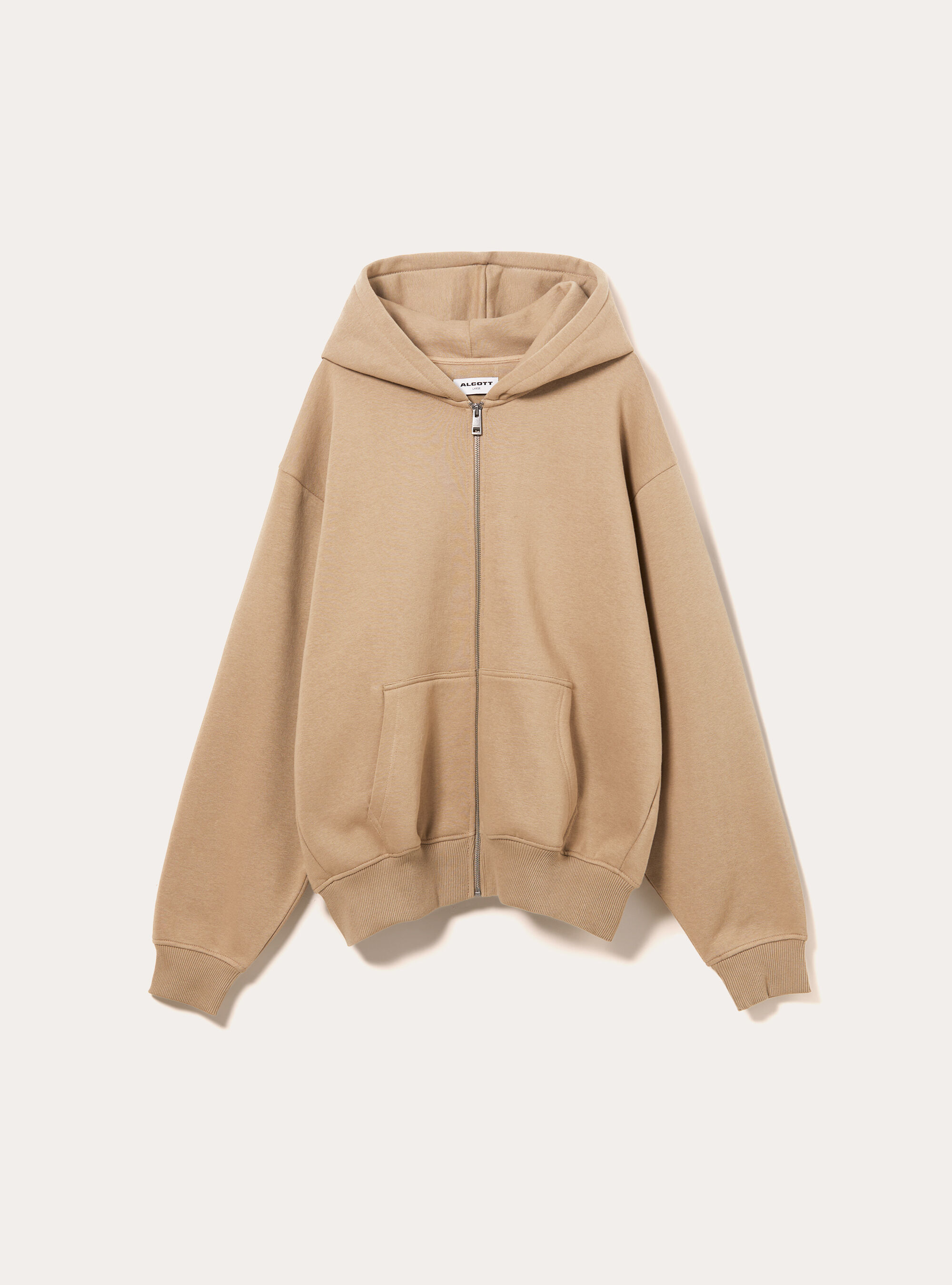 Sweat-shirt zipp&eacute; &agrave; capuche coupe boxy, BG1 BEIGE DARK