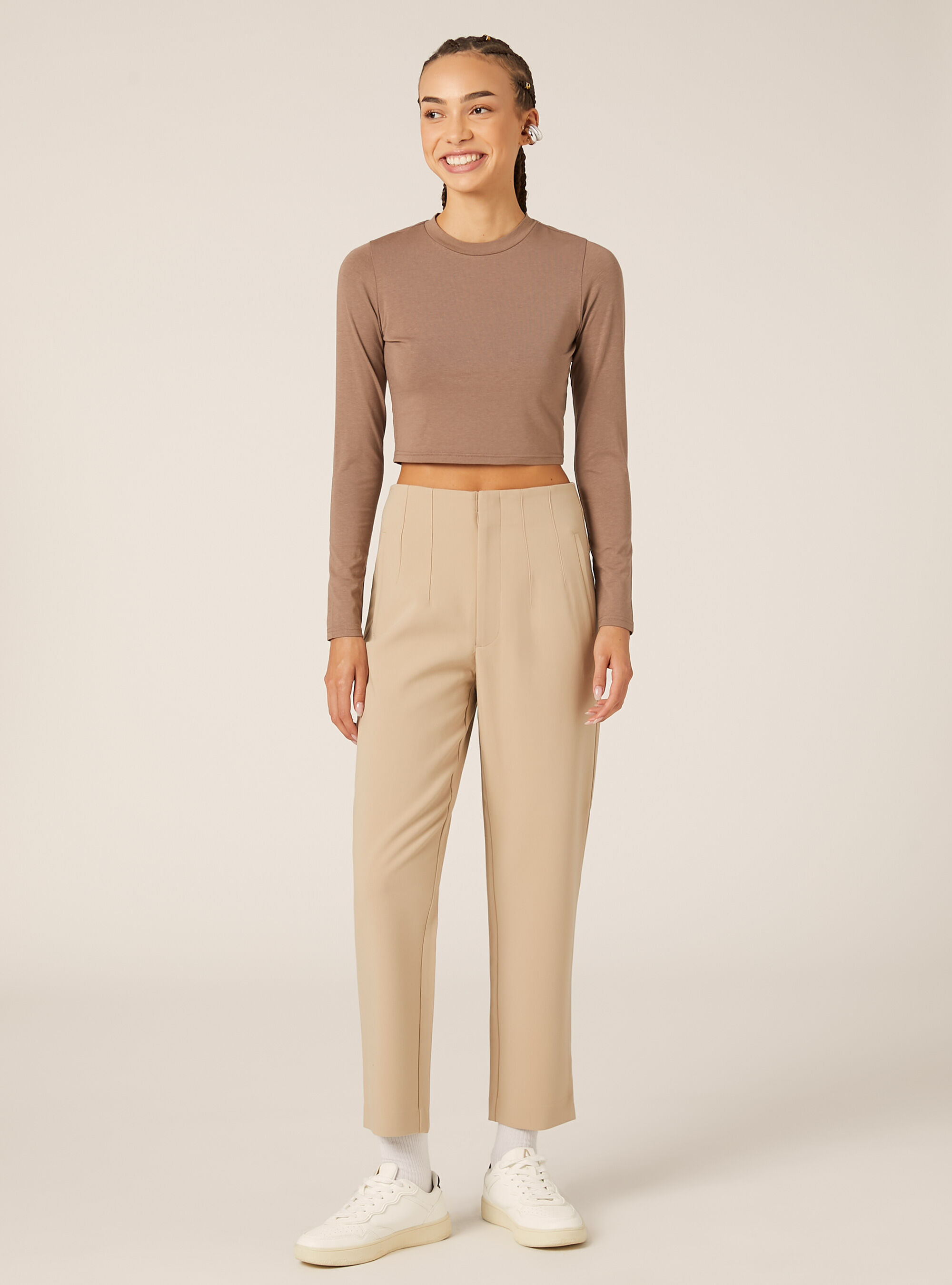 Pantalon uni &agrave; pinces, BG2 BEIGE MEDIUM