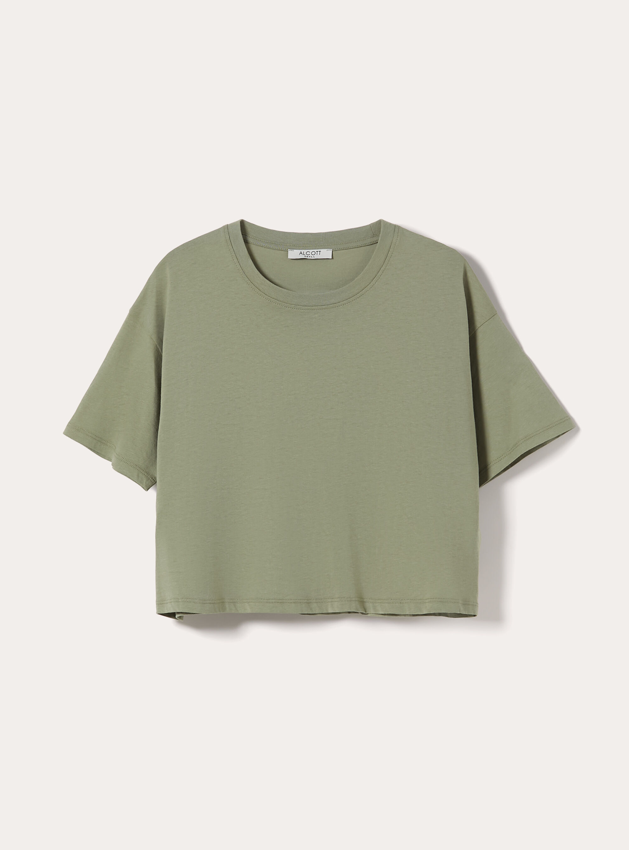 Basic Crew Neck Cropped T-Shirt, KY2 KAKY MEDIUM