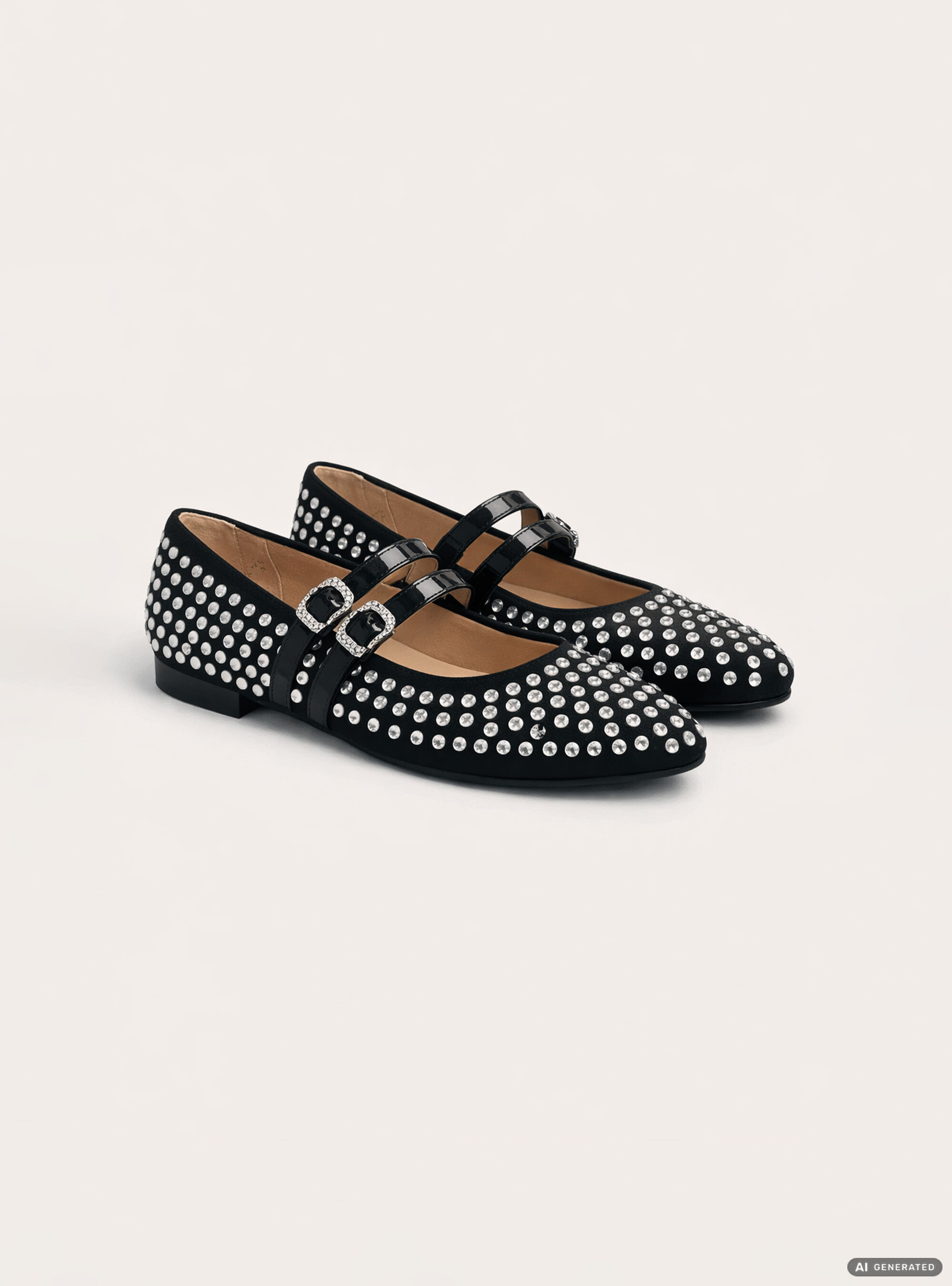 Studded ballet flats, BK1 BLACK