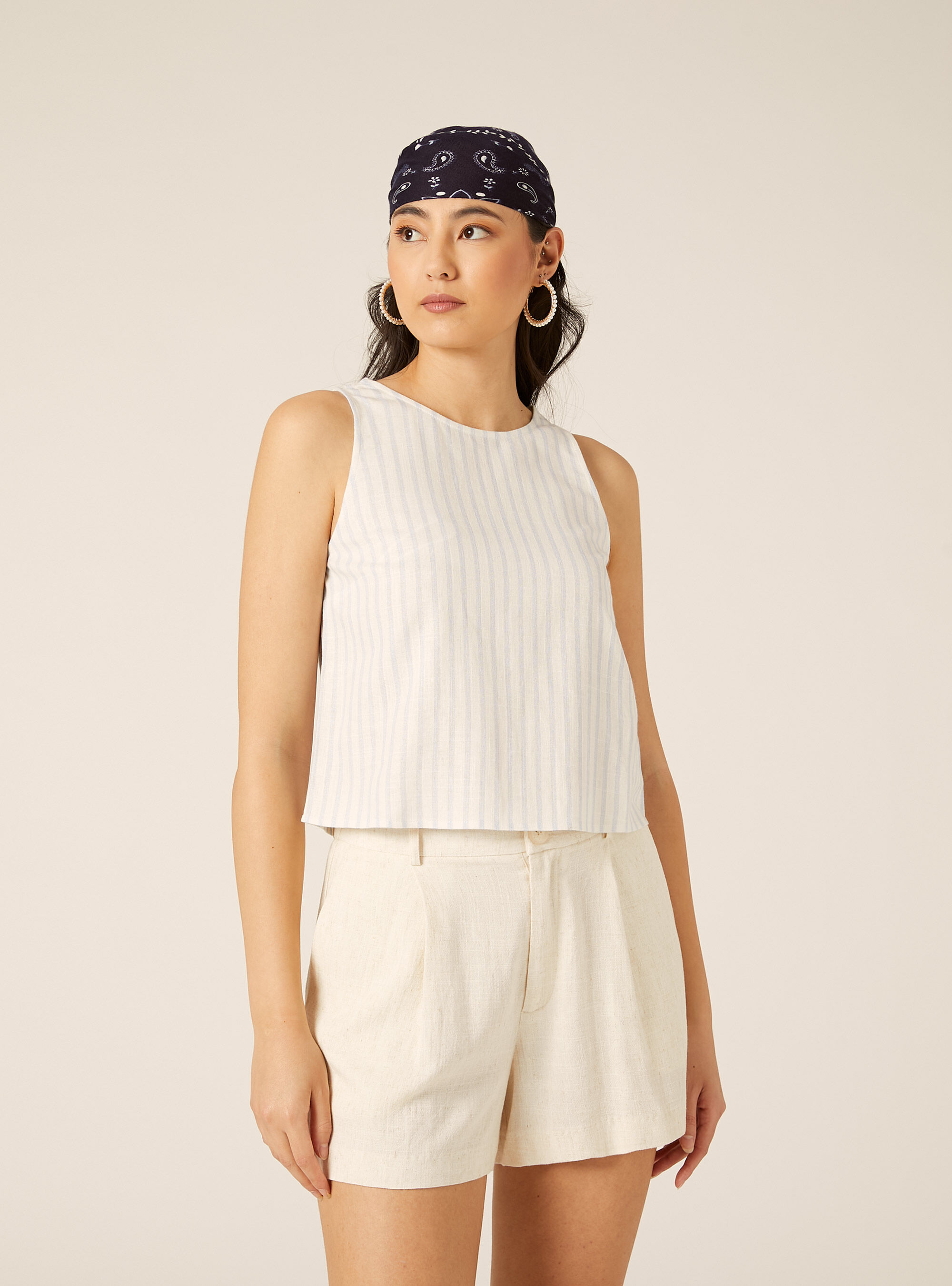 Basic-Tanktop aus Leinenmix, STR5 RIGA AZZURRA