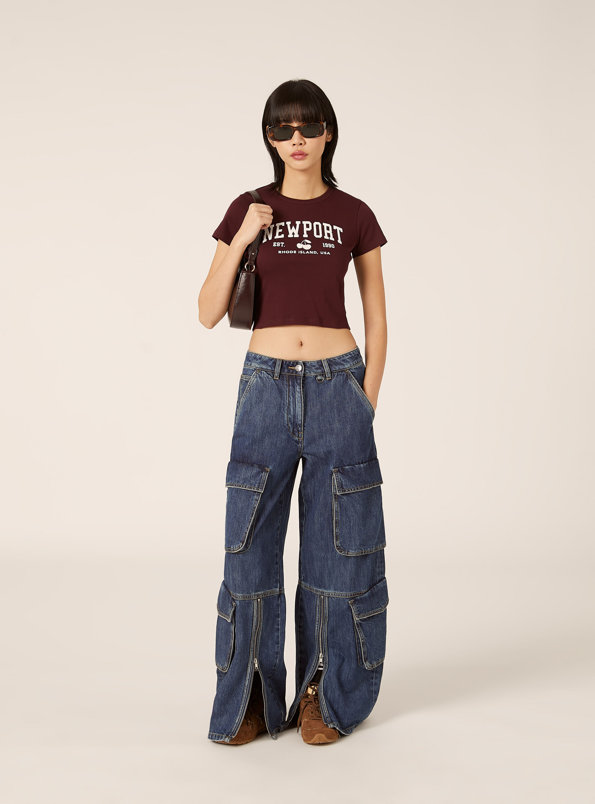 T-Shirt Court Coupe Crop &agrave; Imprim&eacute; Graphique Varsity
