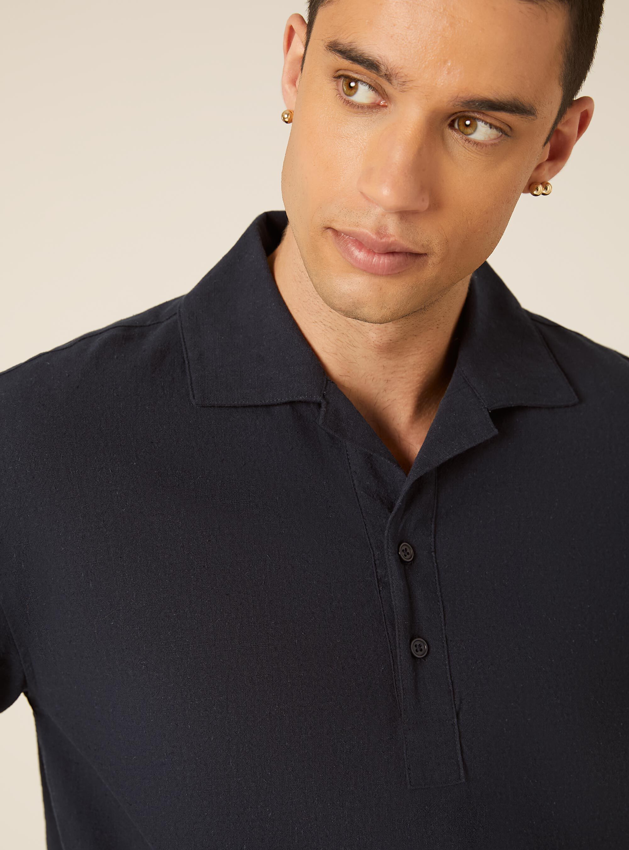Linen Blend Polo Shirt, NA2 NAVY MEDIUM
