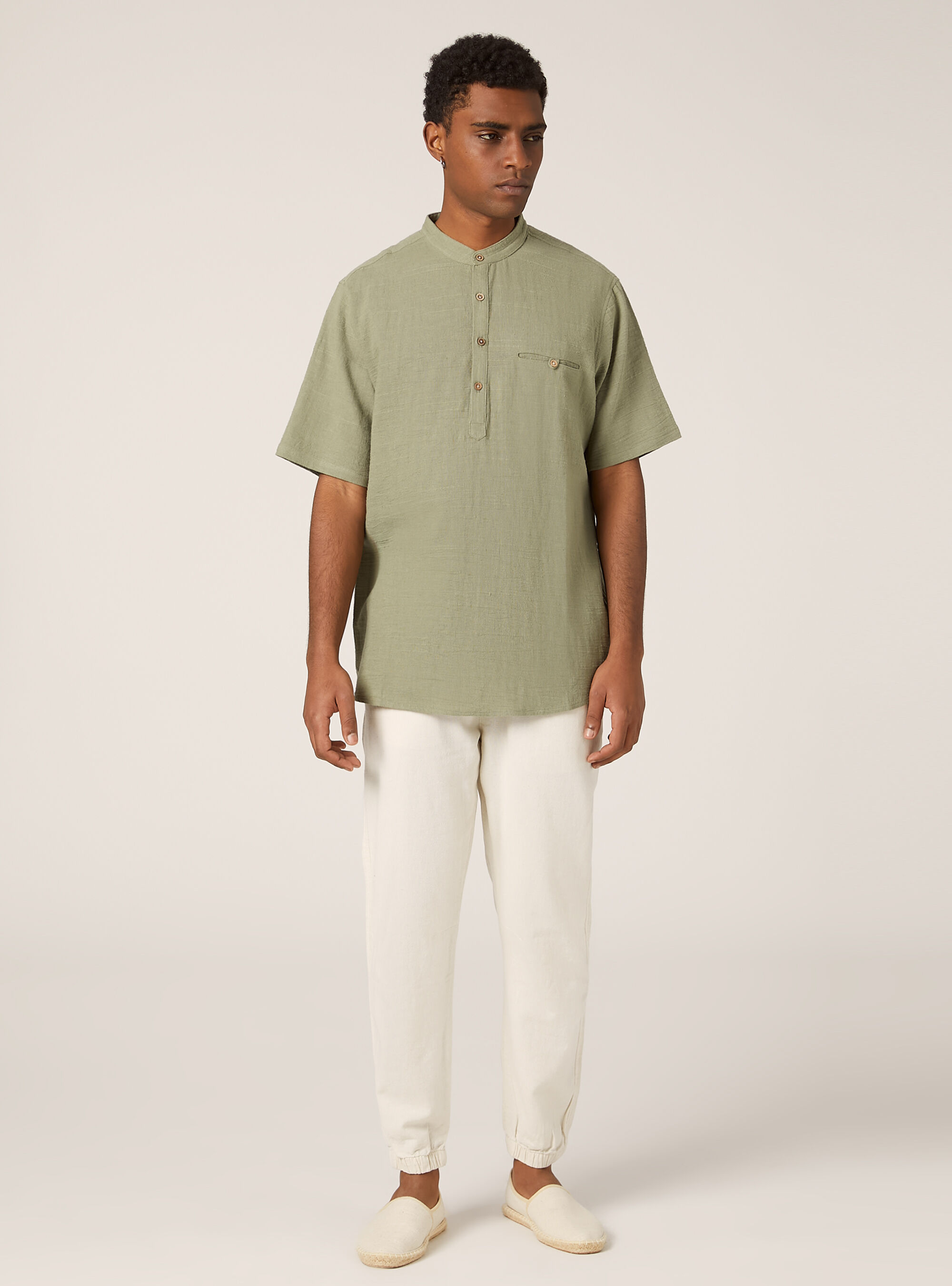 Linen blend shirt with Korean collar