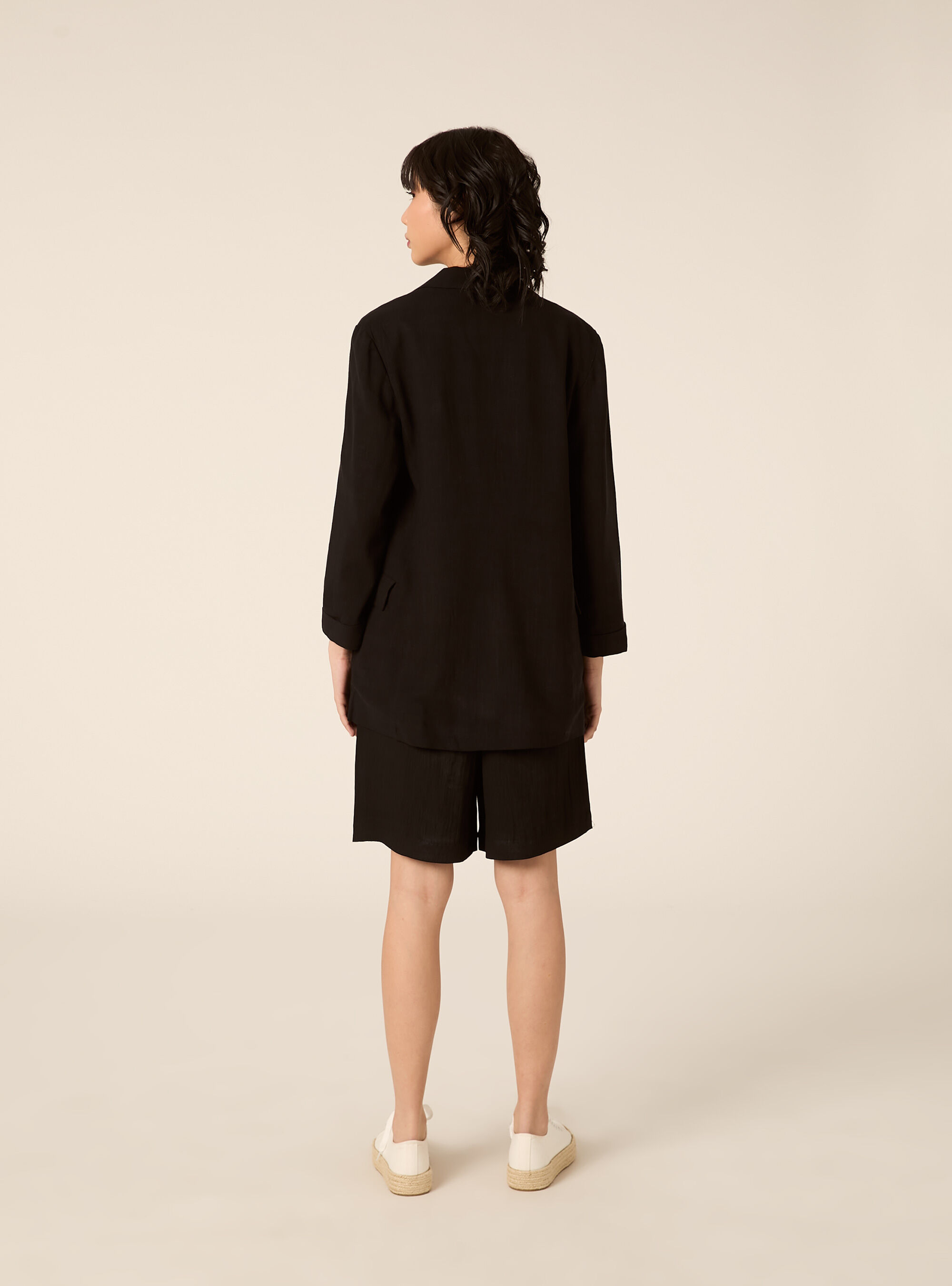 Double-breasted linen-blend blazer, BK1 BLACK