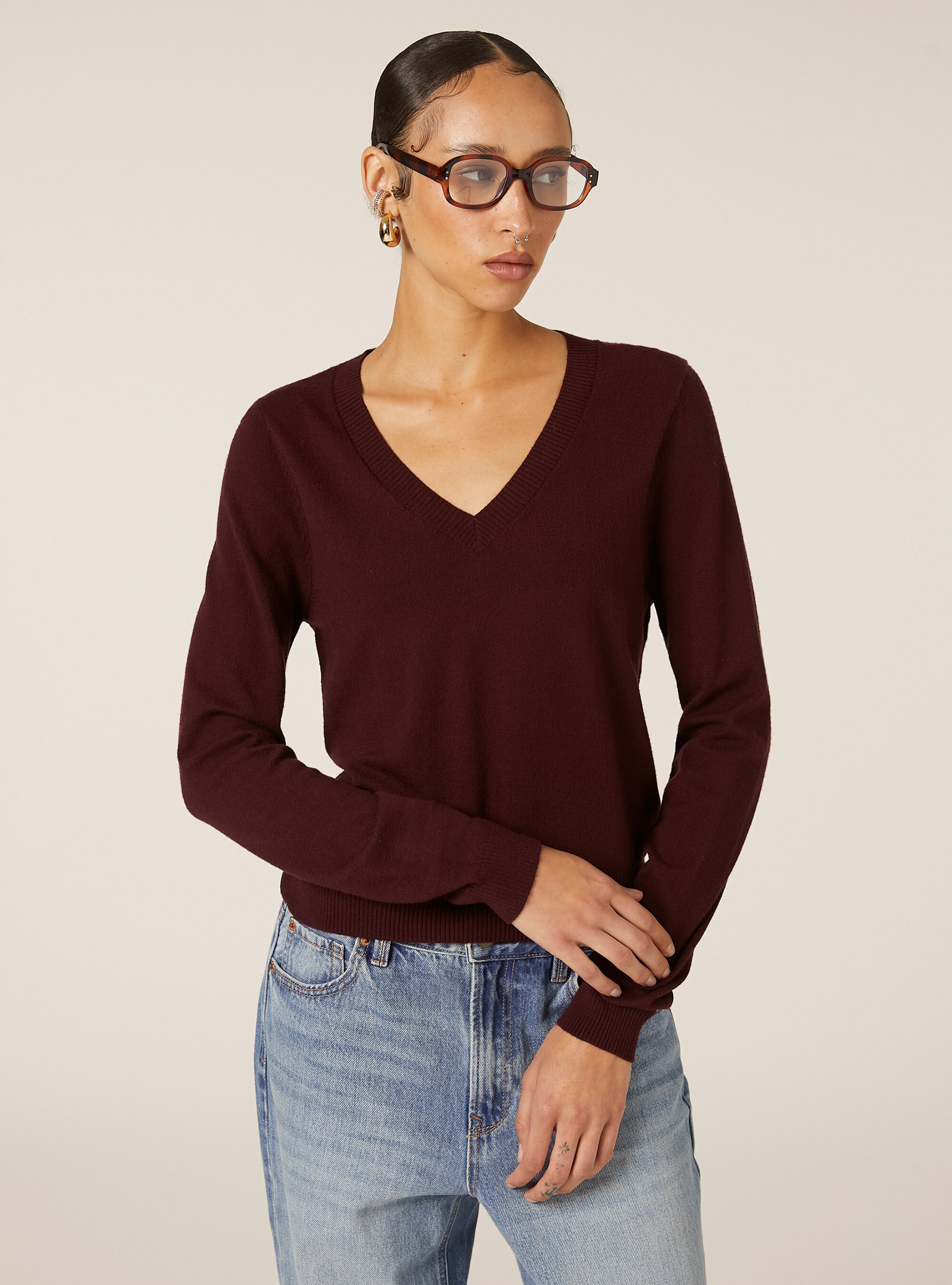 Pull &agrave; col en V coupe boxy