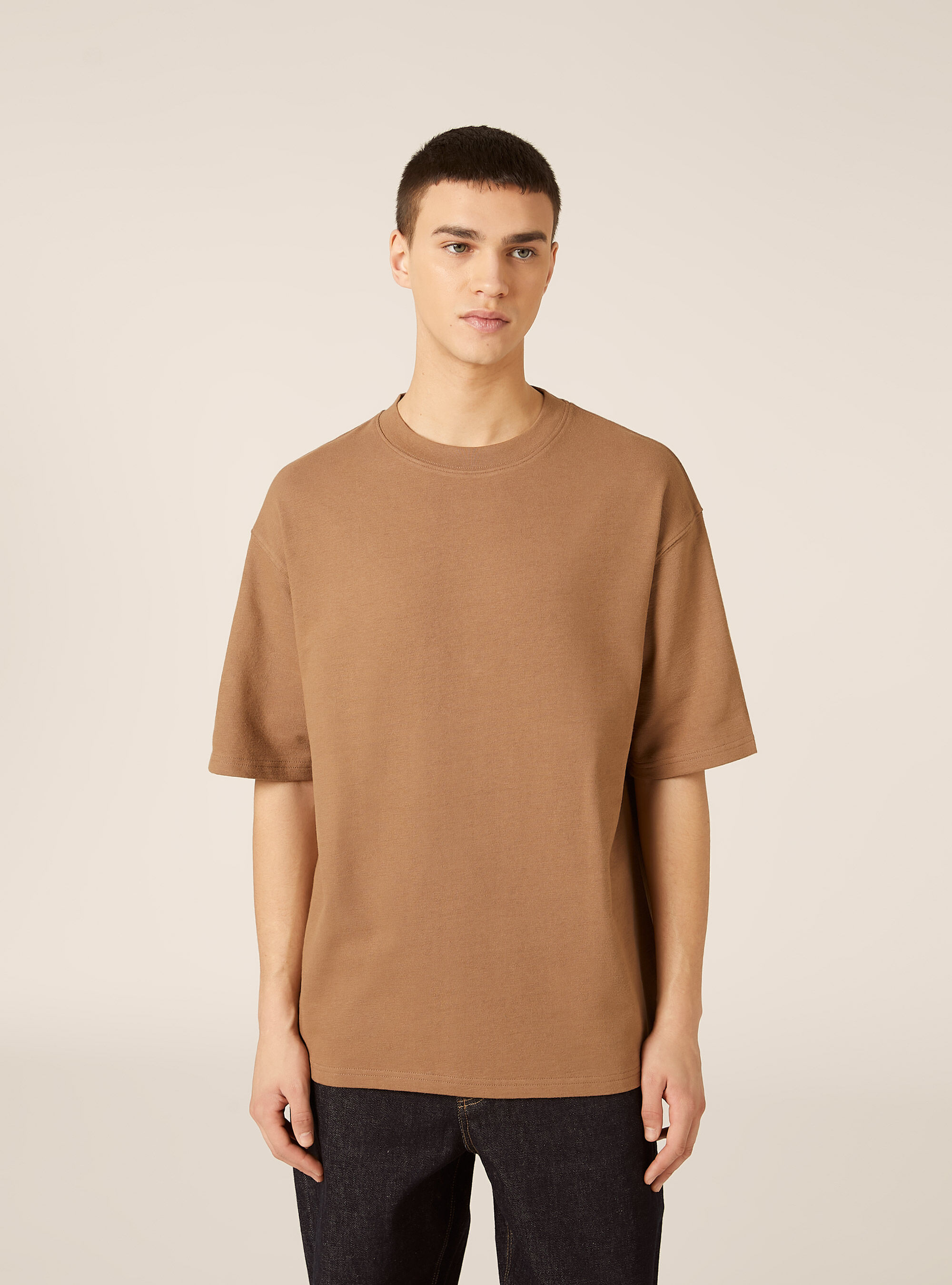 Baumwoll-T-Shirt mit Struktur, BR2 BROWN MEDIUM