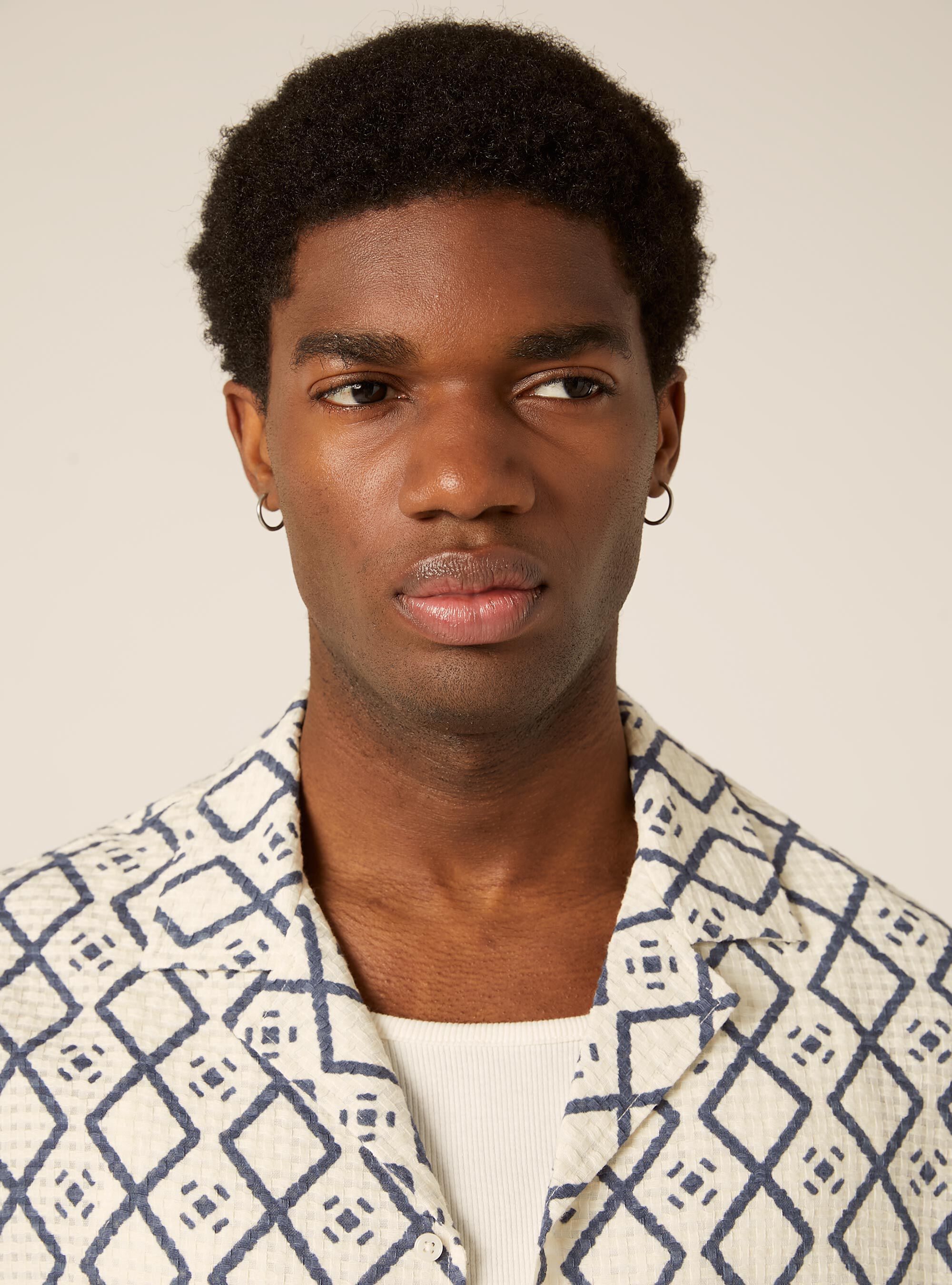 Printed textured boxy fit shirt, CR3 CREAM LIGHT