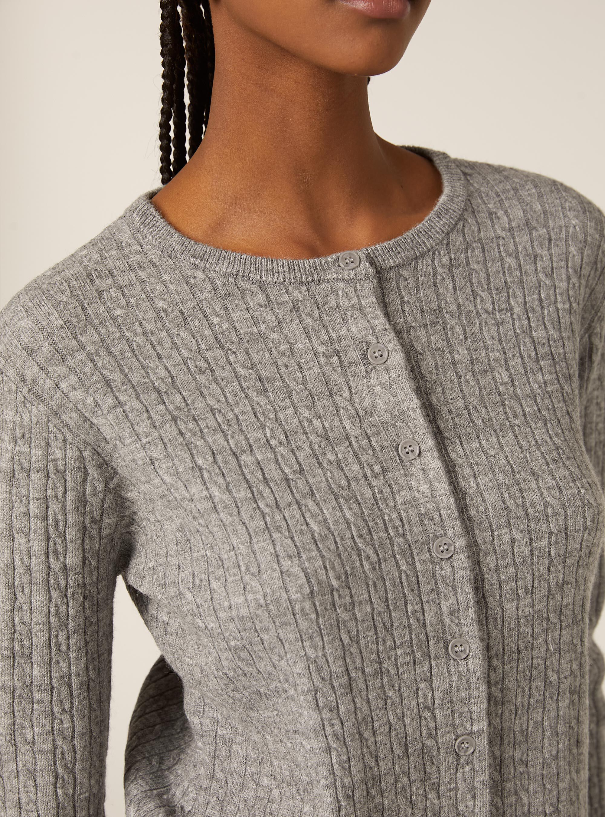 Cardigan court &agrave; torsades, MGY2 GREY MEL MEDIUM