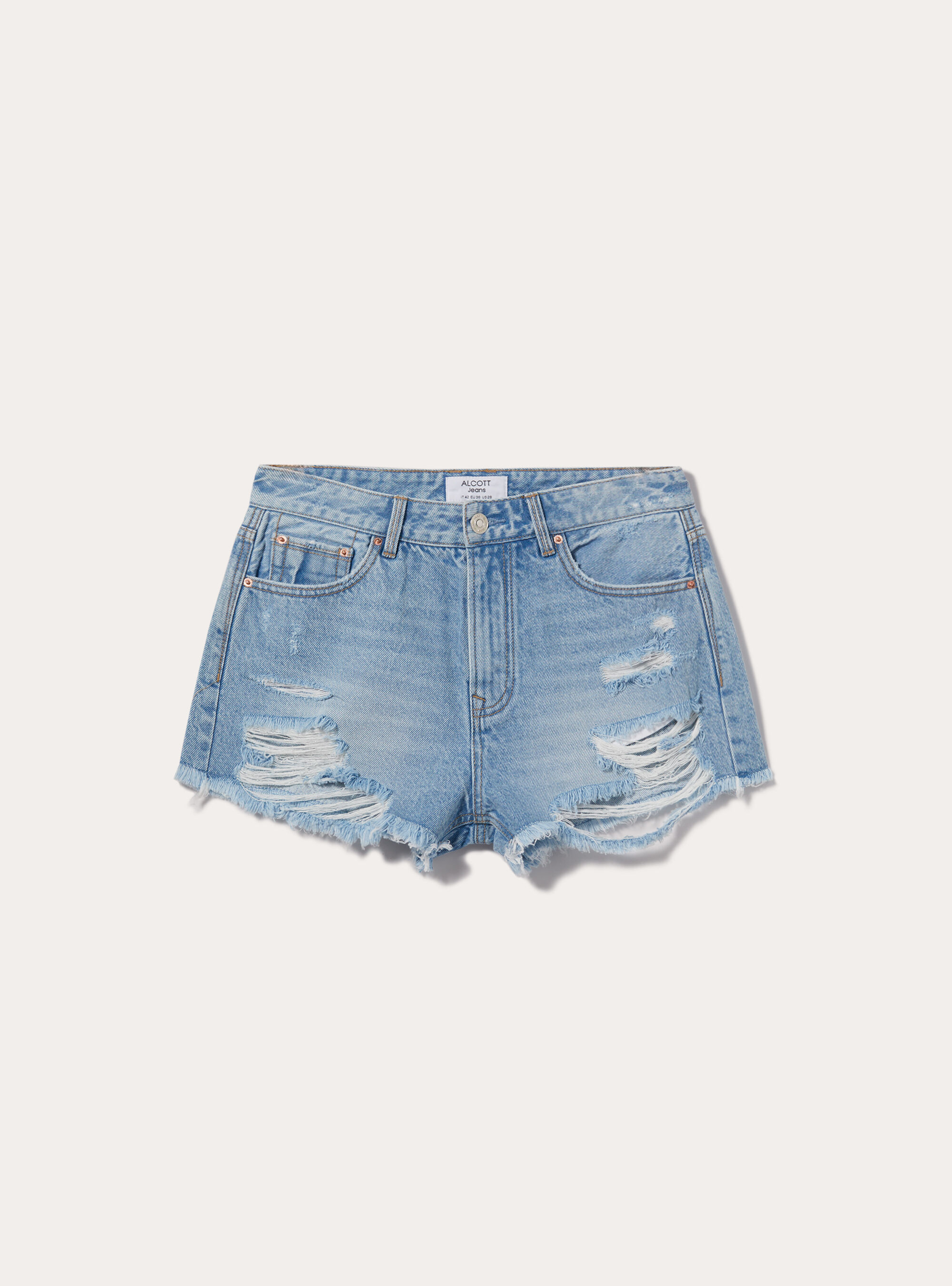 Short en jean avec d&eacute;chirures, D003 MEDIUM BLUE