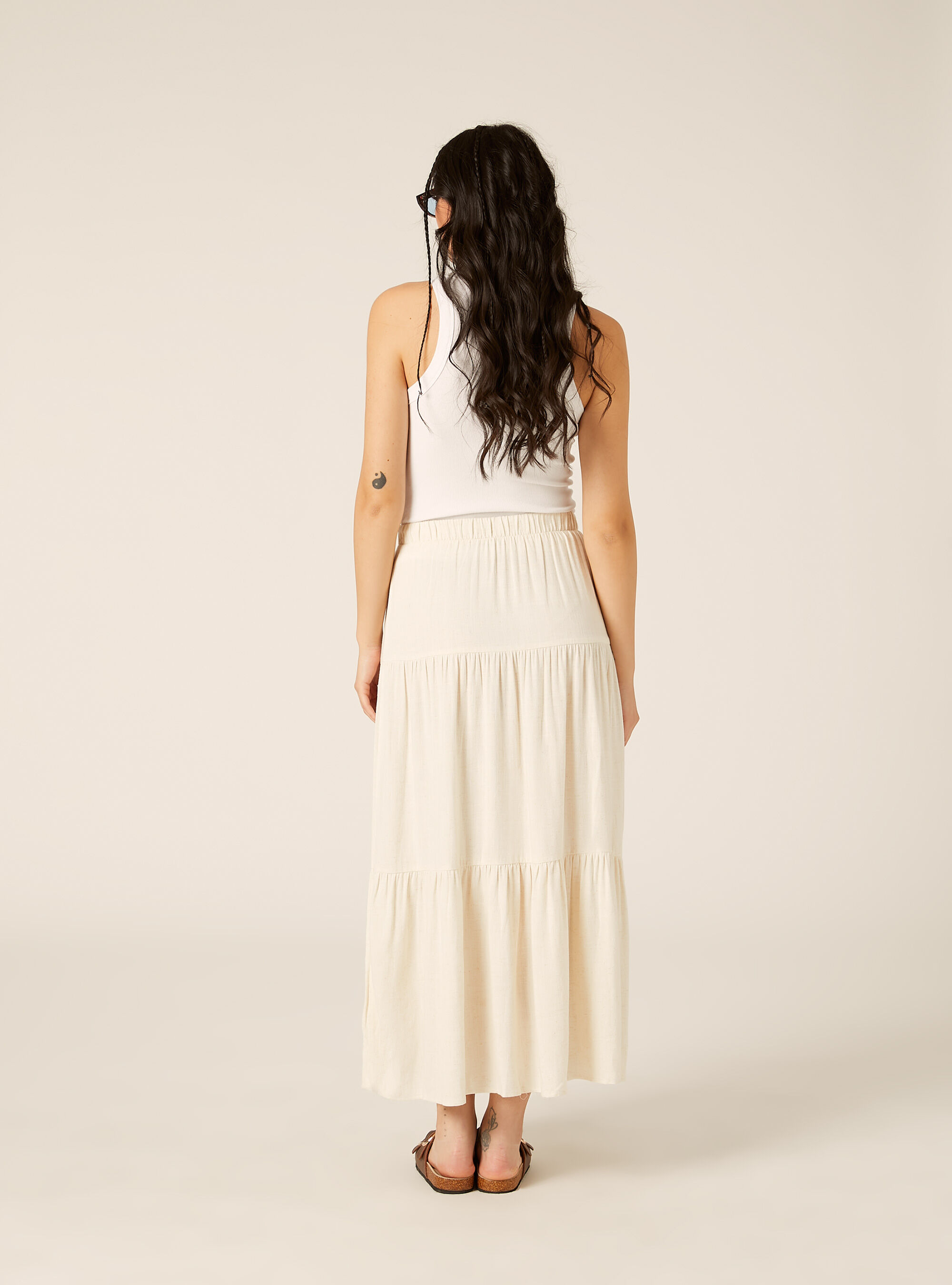 Boho-Stufenrock aus Leinenmischung, MBG3 BEIGE MEL LIGHT