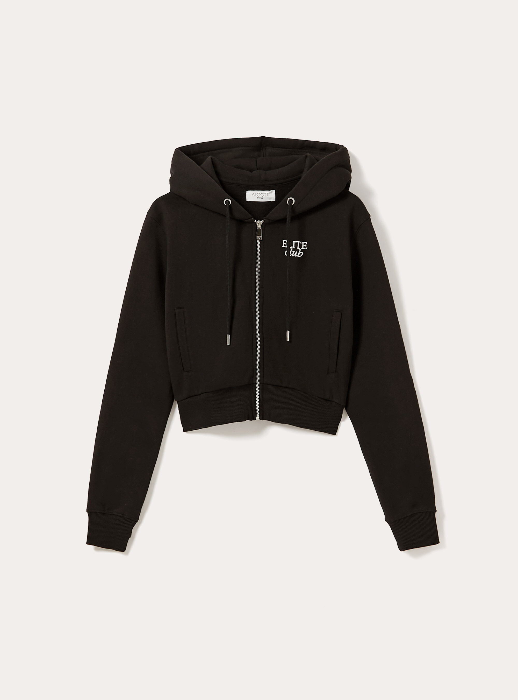 Sweatshirt court avec fermeture &eacute;clair et imprim&eacute;, BK1 BLACK