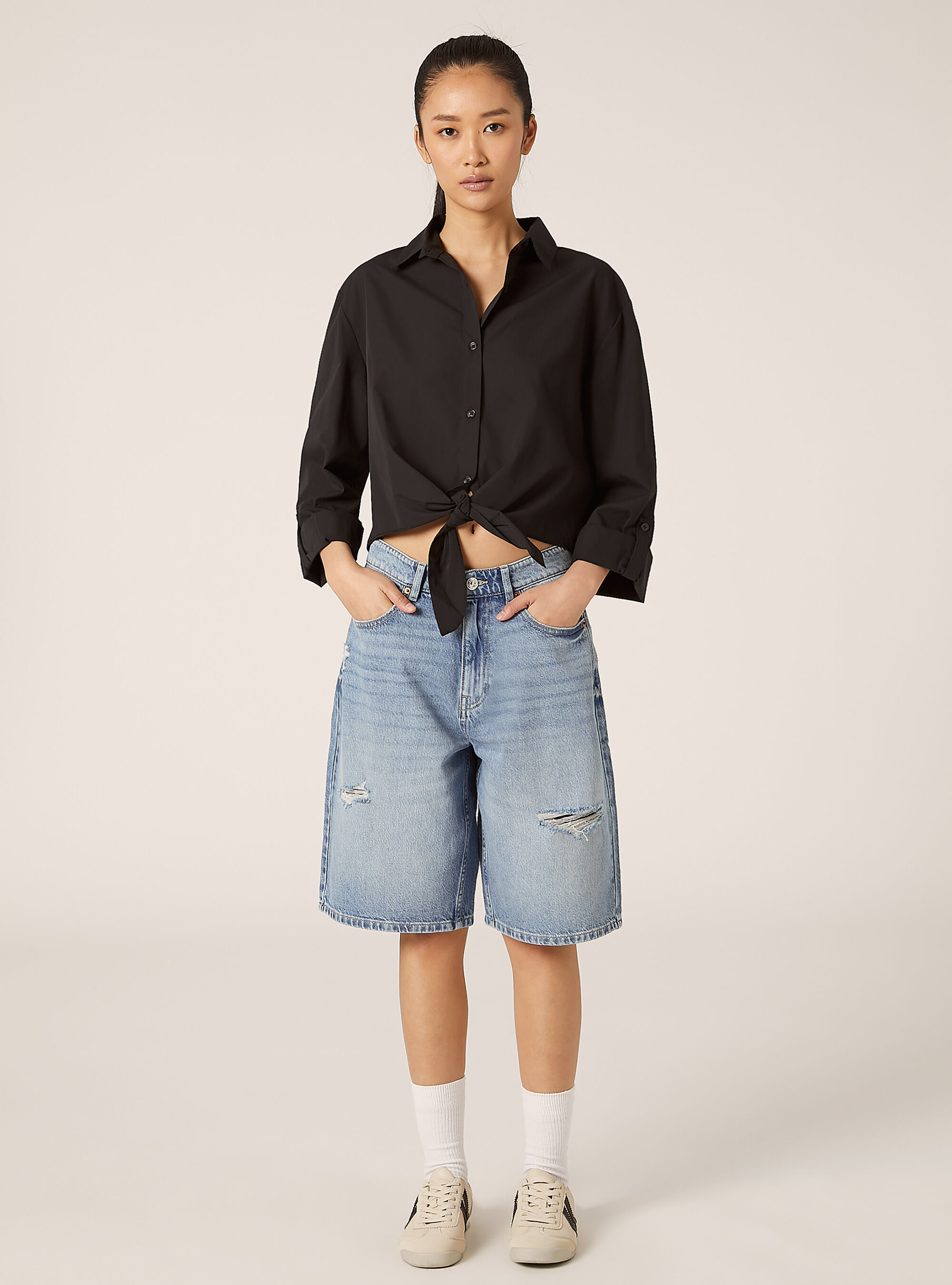 Chemise en popeline avec noeud