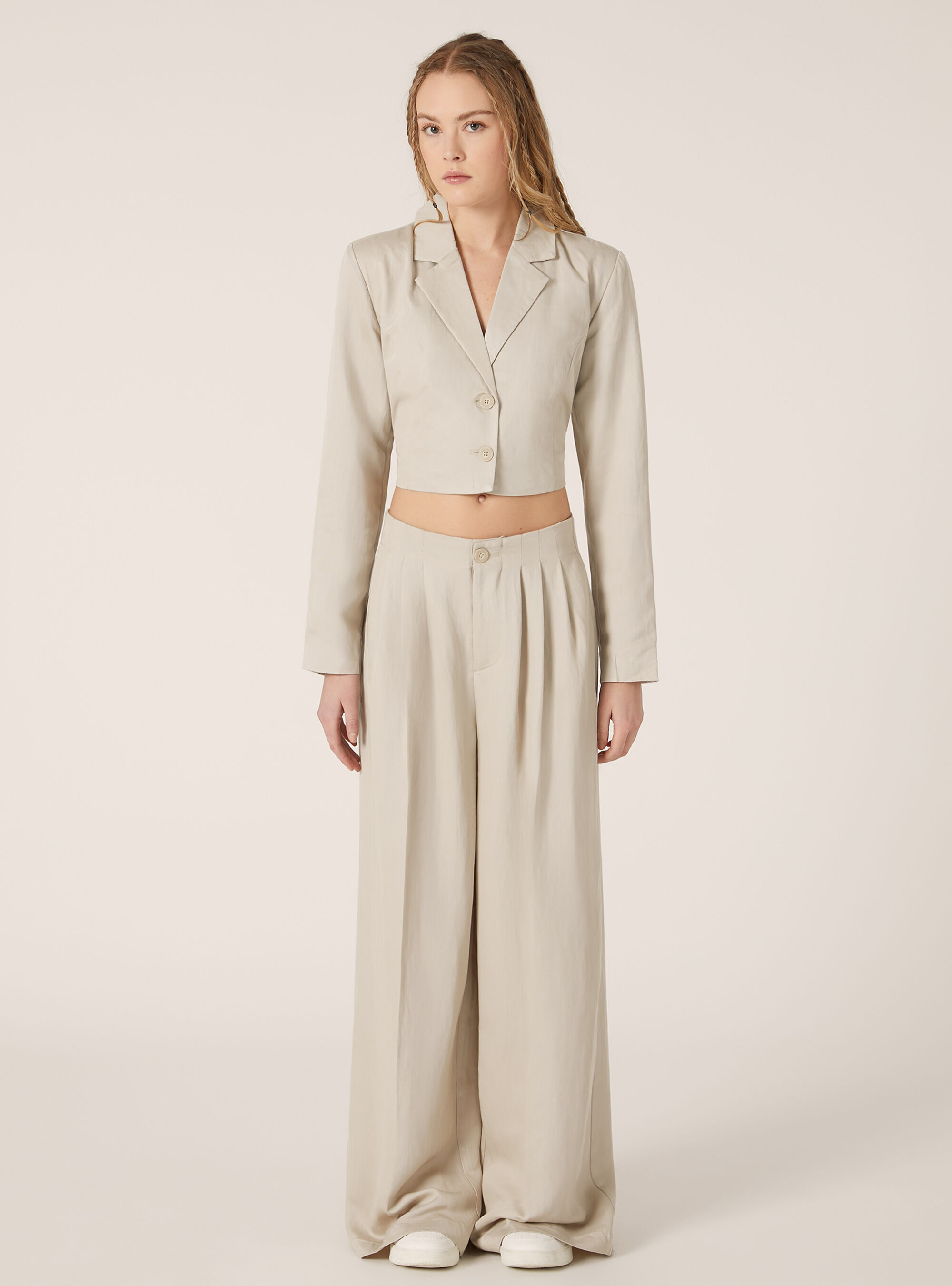 Wide-leg twill trousers, BG2 BEIGE MEDIUM