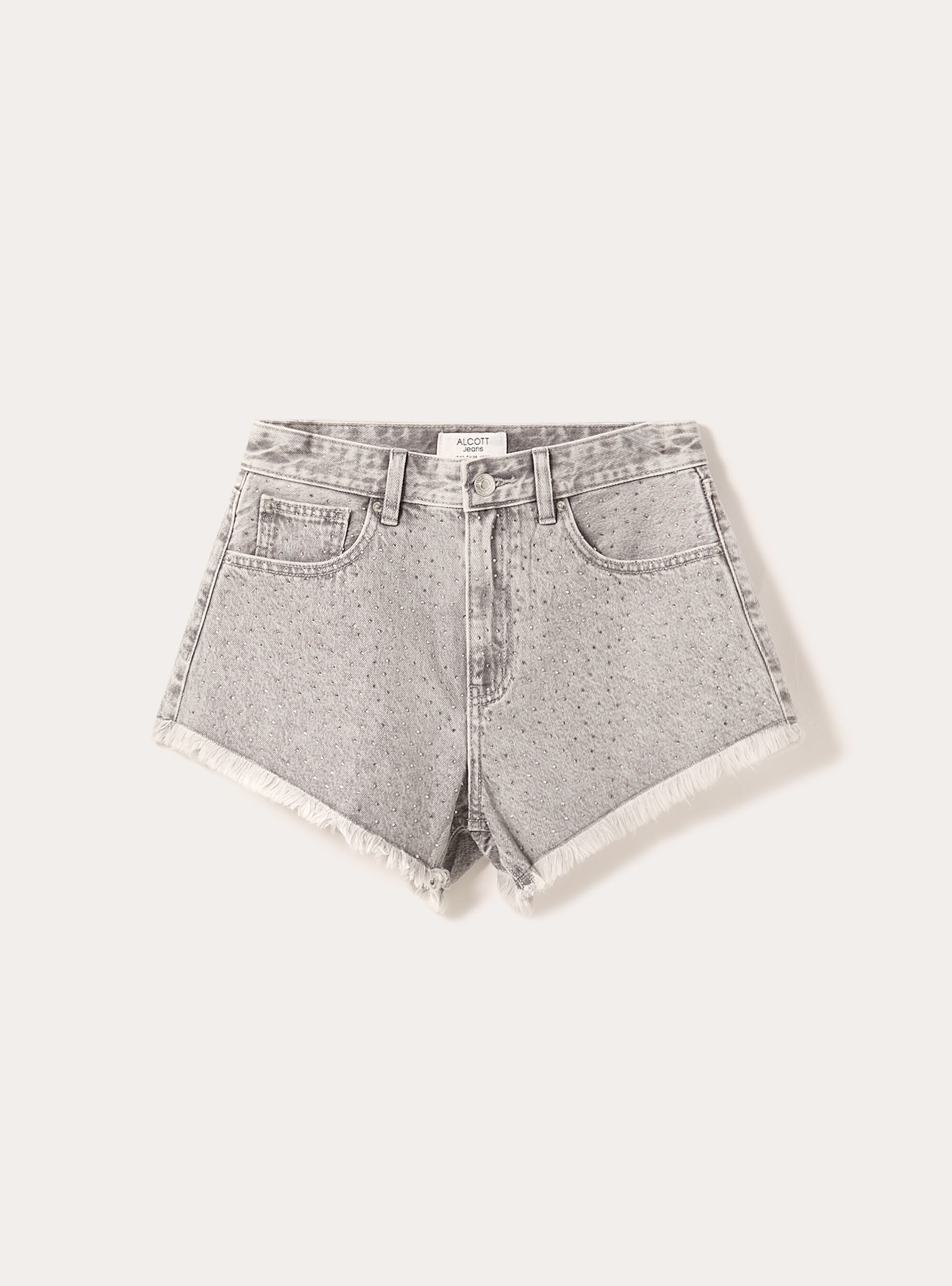 Denim shorts with rhinestones, D00G GREY