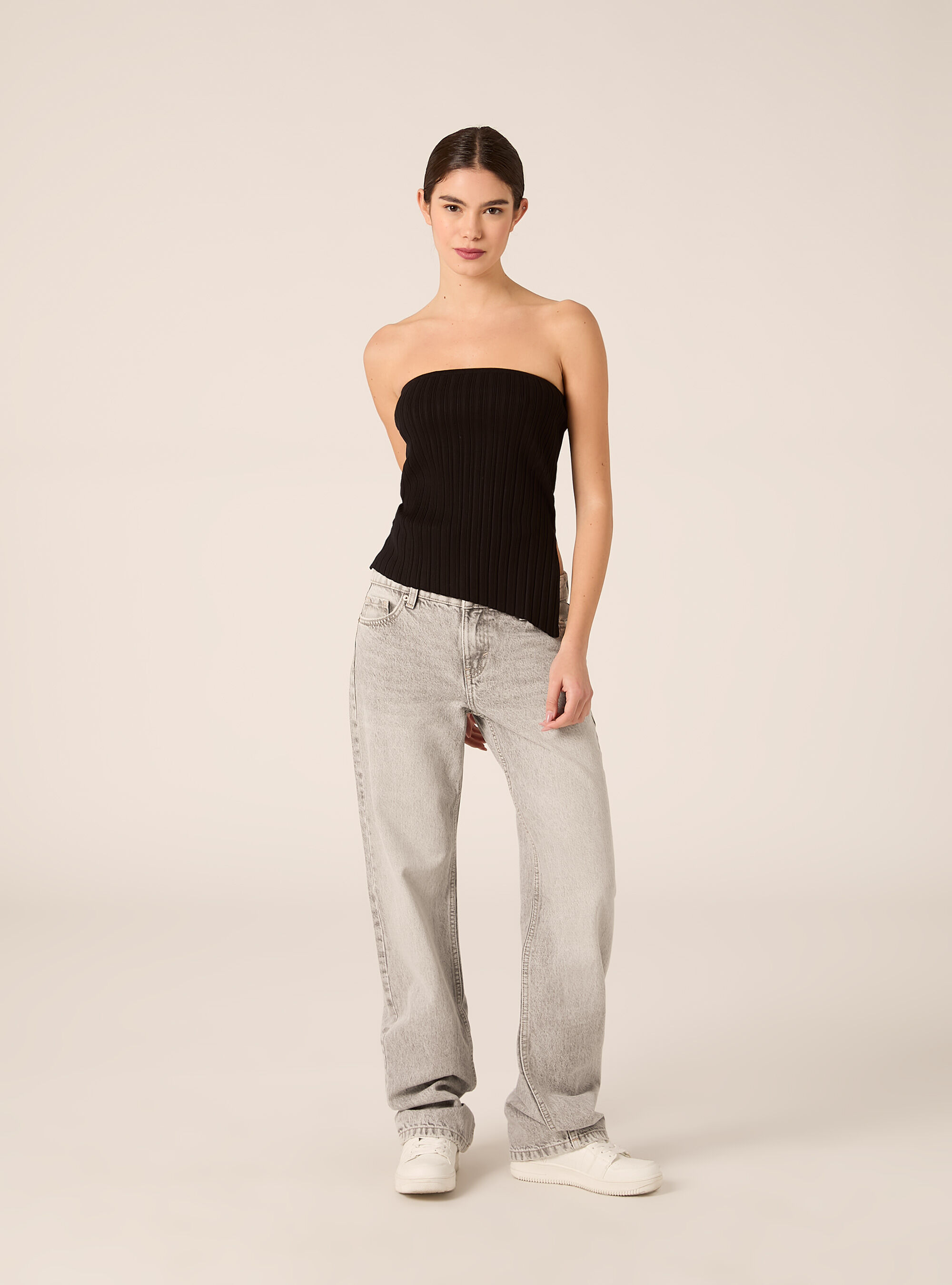 Stricktop mit Bandeau-Ausschnitt