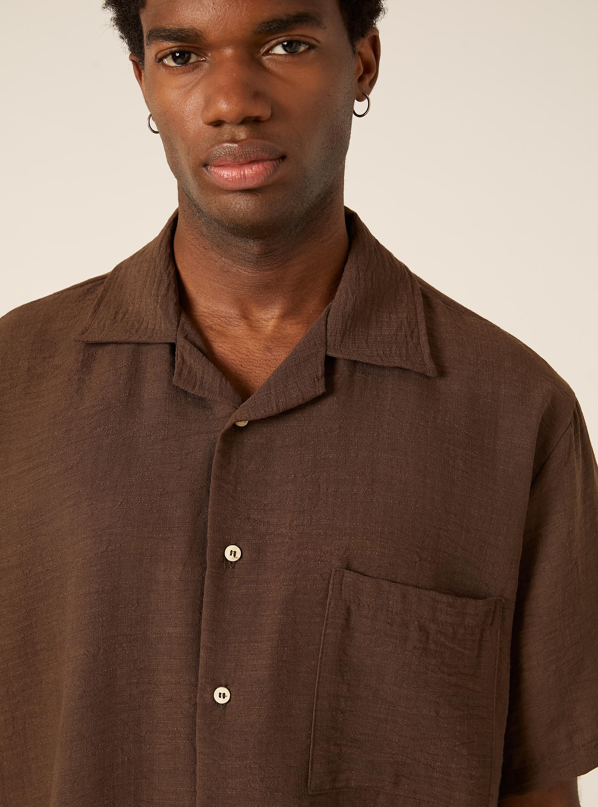 Slub Fabric Short Sleeve Shirt, BG2 BEIGE MEDIUM
