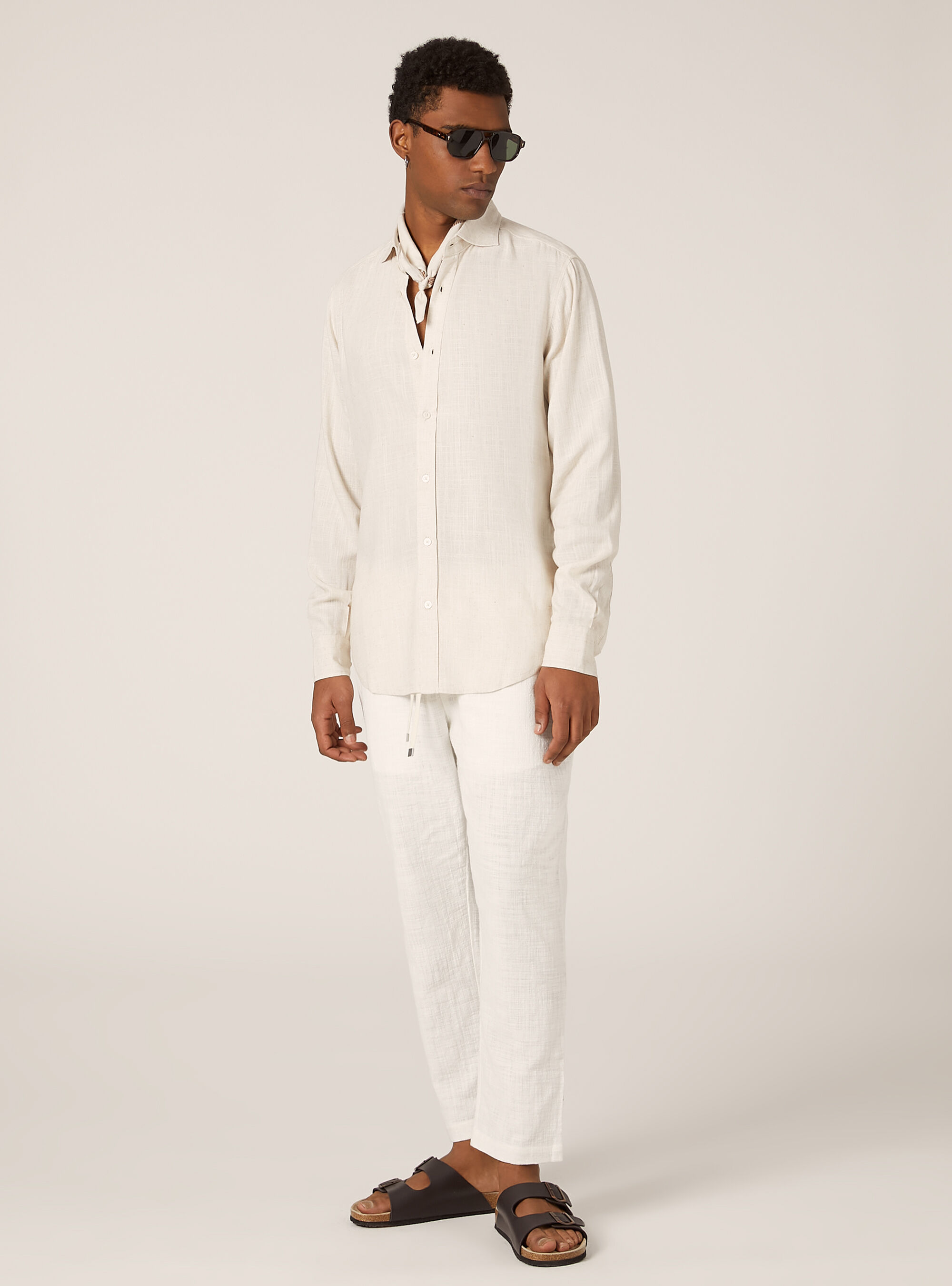 Chemise en lin m&eacute;lang&eacute;, MBG3 BEIGE MEL LIGHT