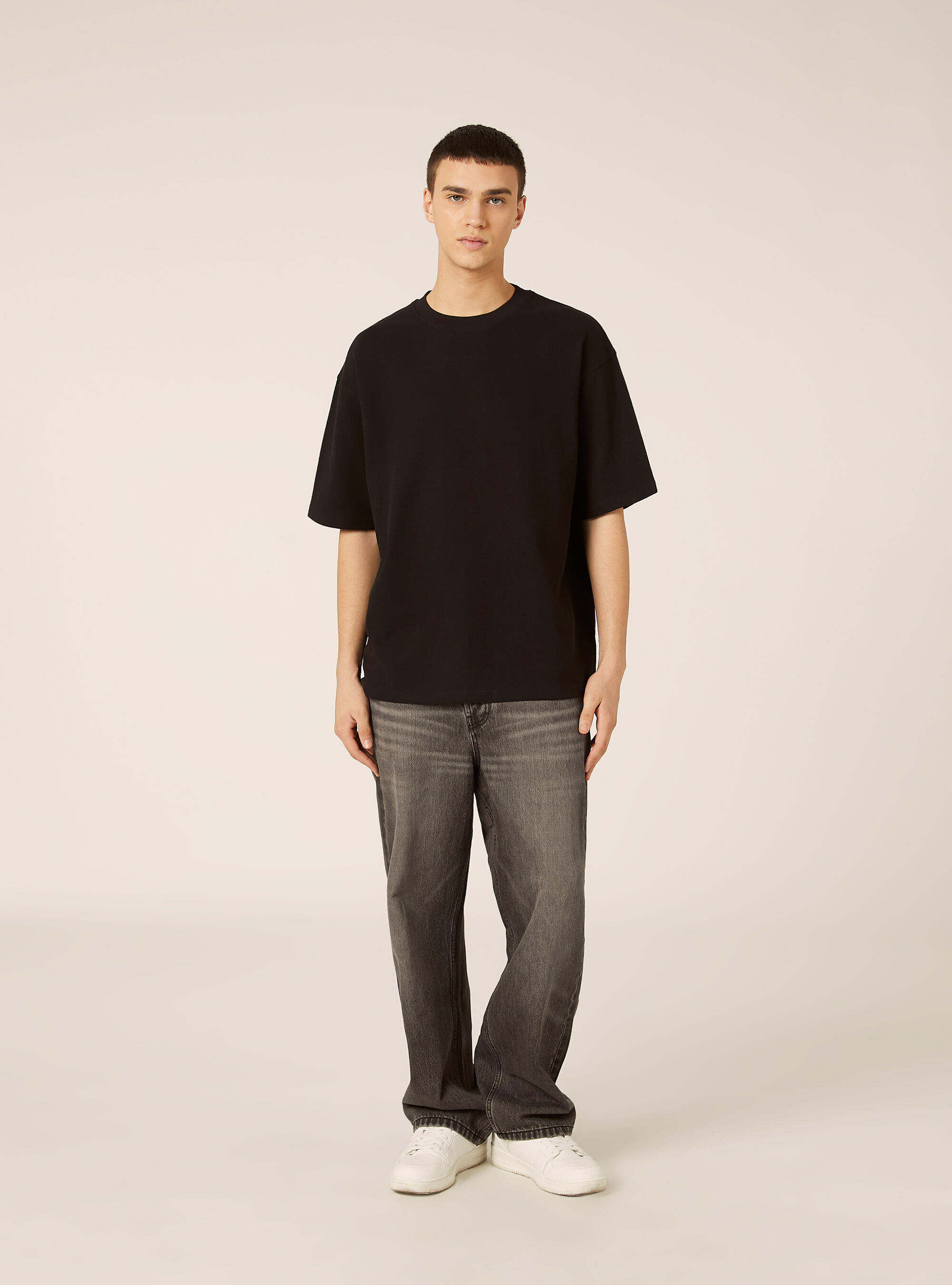 Baumwoll-T-Shirt mit Struktur, BK1 BLACK
