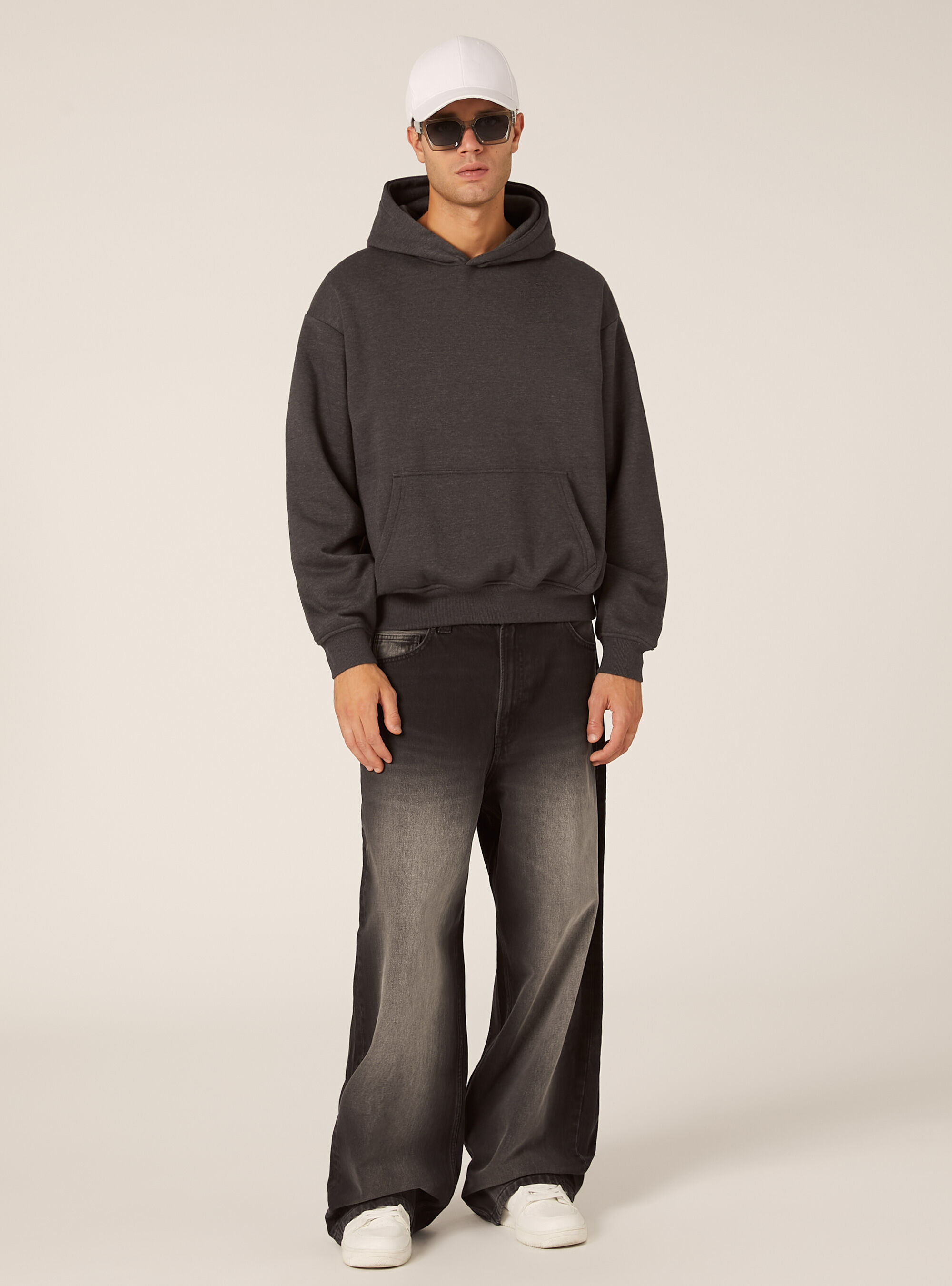 Sweat &agrave; capuche coupe boxy, MGY1 GREY MEL DARK