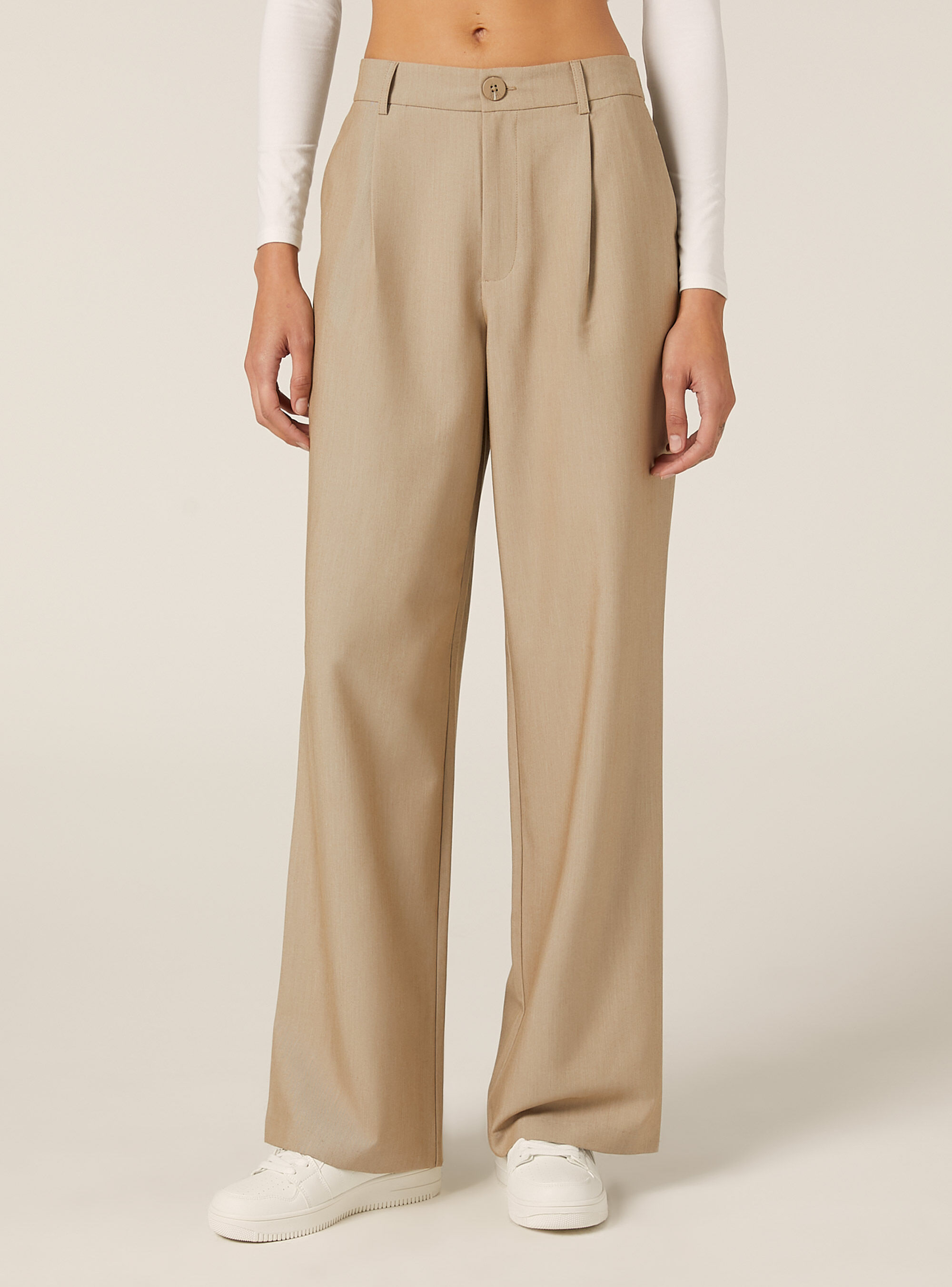 Pantalon ajust&eacute; avec pinces, BG3 BEIGE LIGHT