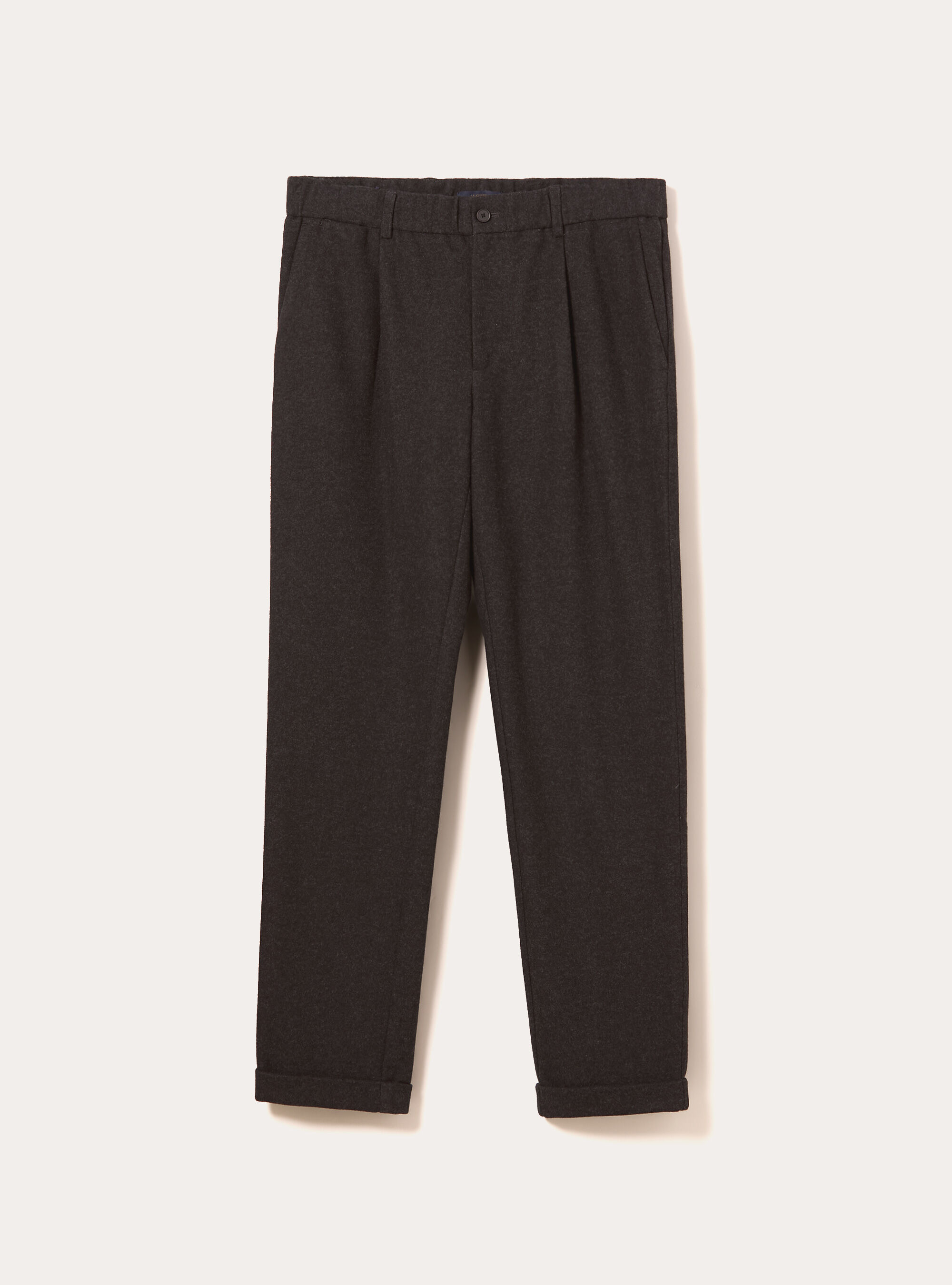Pantalon &agrave; pinces effet flanelle, MGY1 GREY MEL DARK