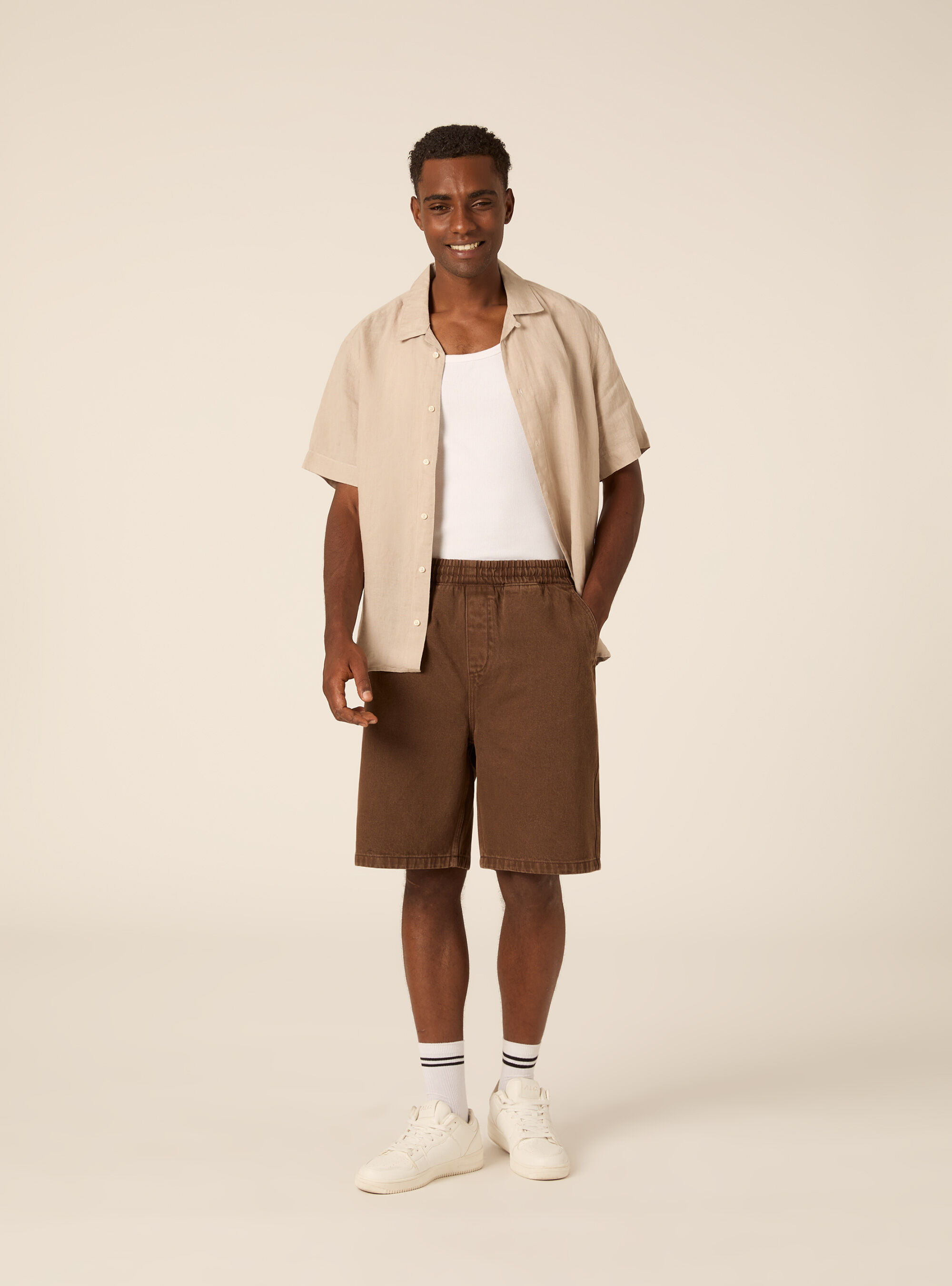 Bermuda carpenter con elastico in vita in twill, BR2 BROWN MEDIUM