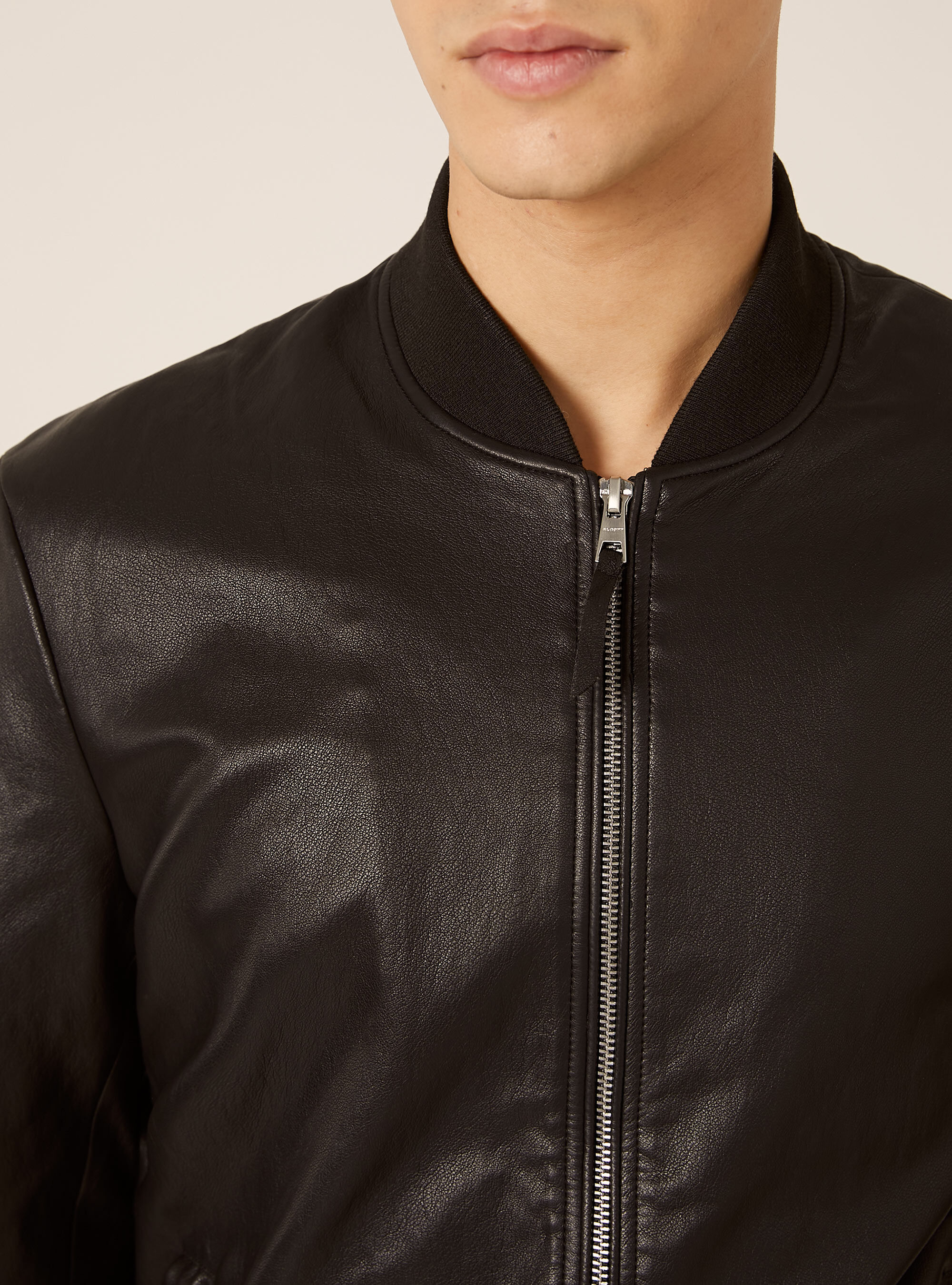 Faux Leather Bomber Jacket, BK1 BLACK