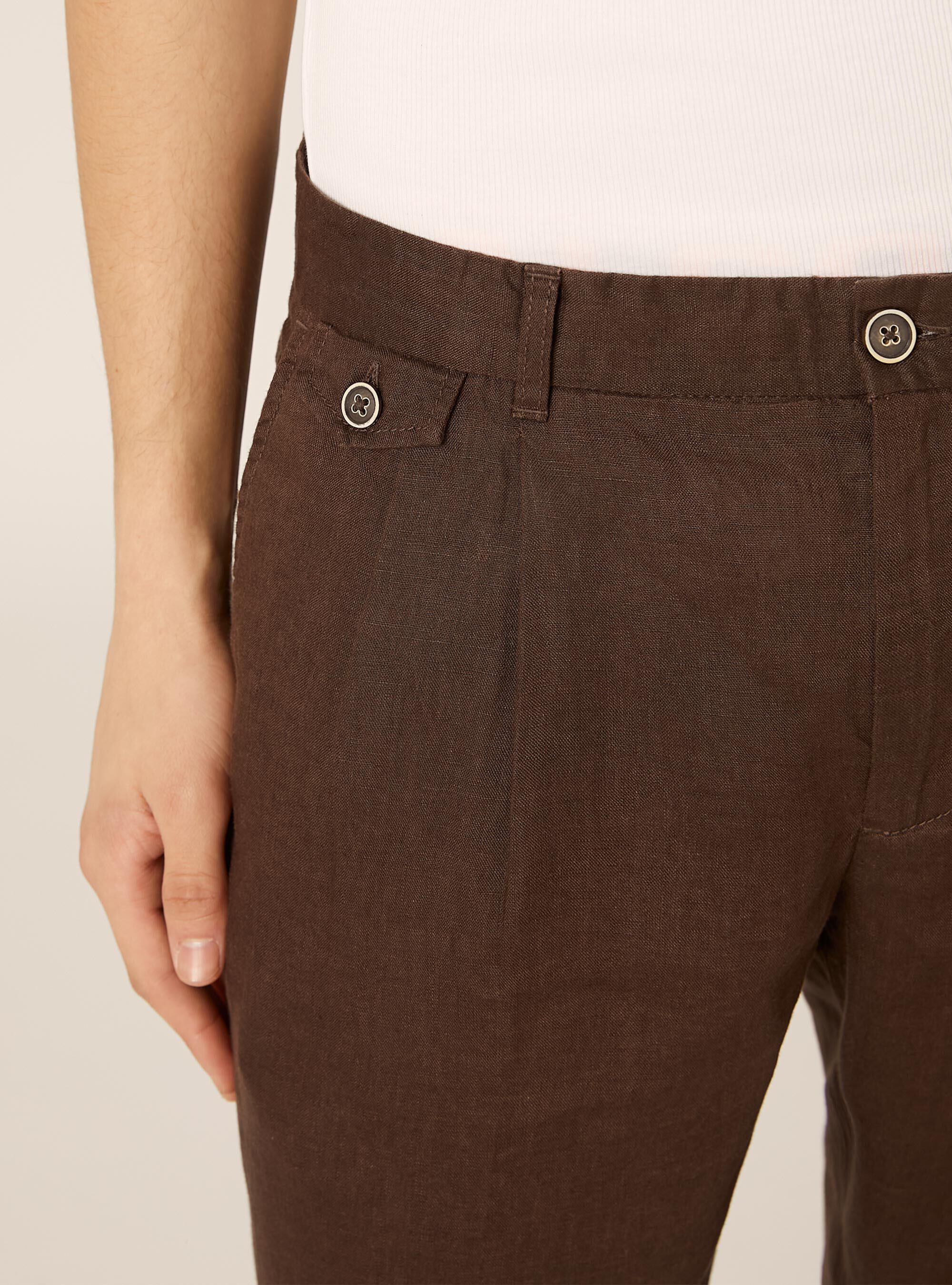 Pure linen chino trousers, BR1 BROWN DARK