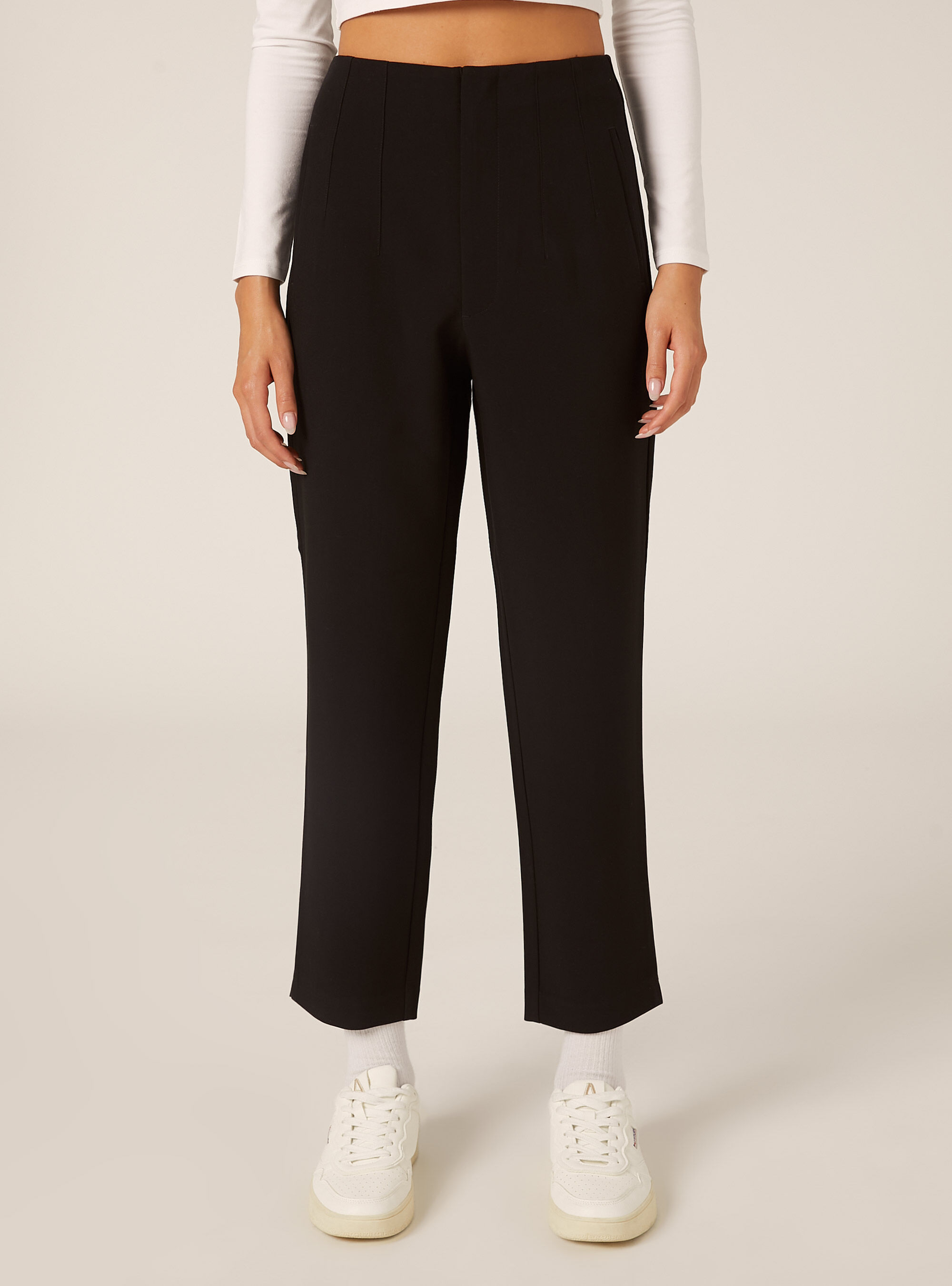 Pantalon uni &agrave; pinces, BK1 BLACK