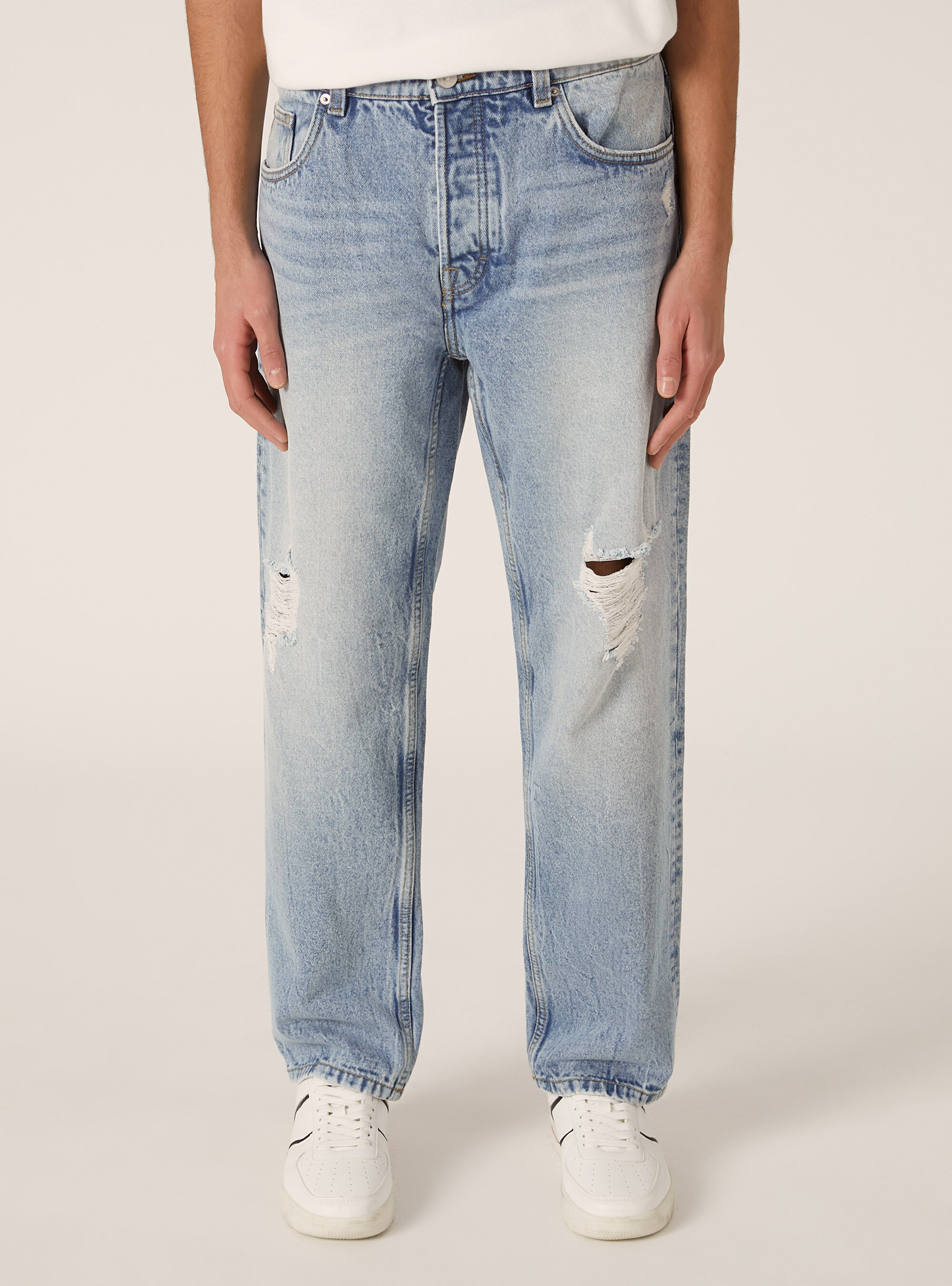 Jeans &agrave; coupe droite, D004 MEDIUM LIGHT BLUE