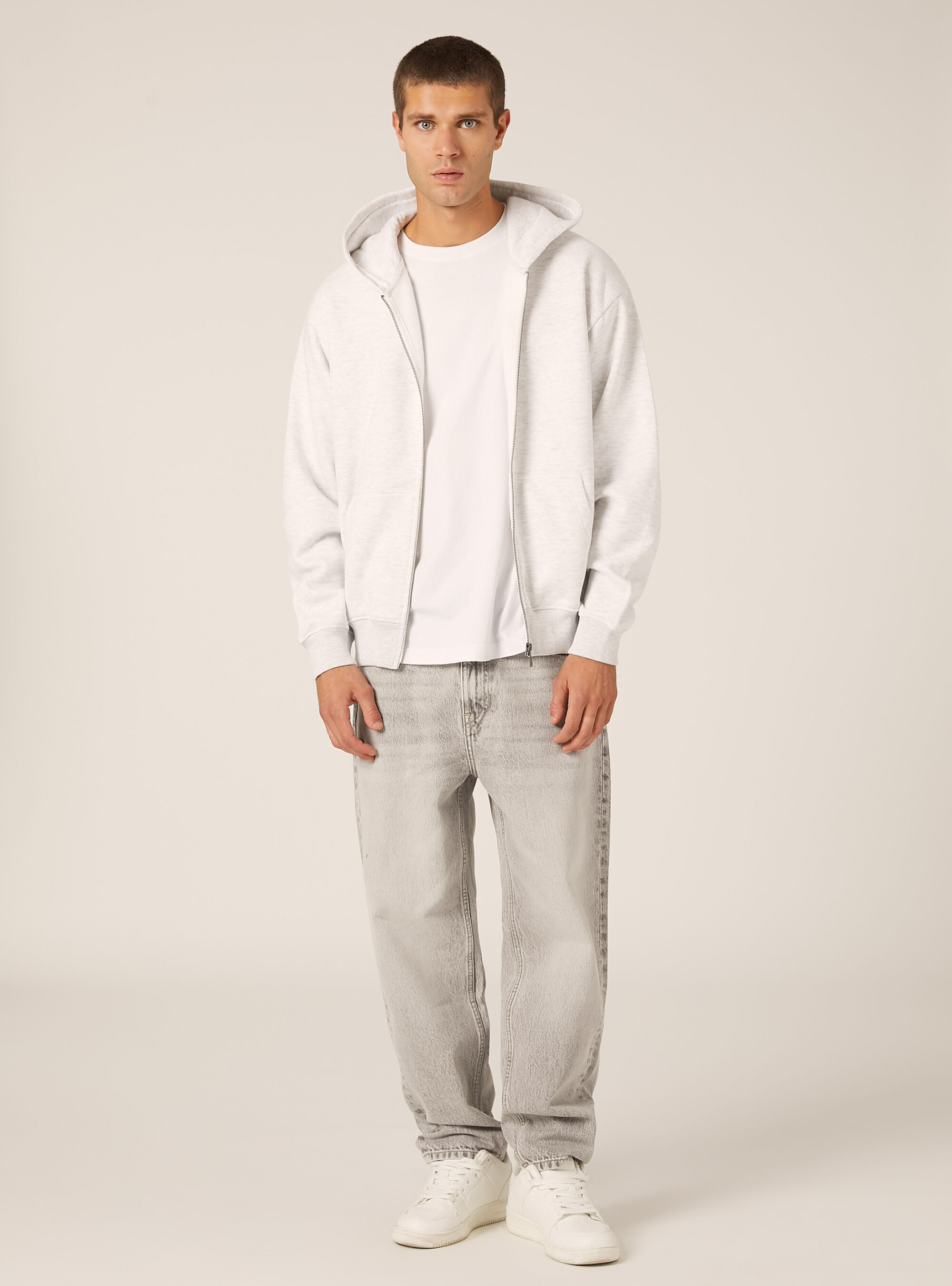 Sweat-shirt zipp&eacute; &agrave; capuche coupe boxy, MGY3 GREY MEL LIGHT