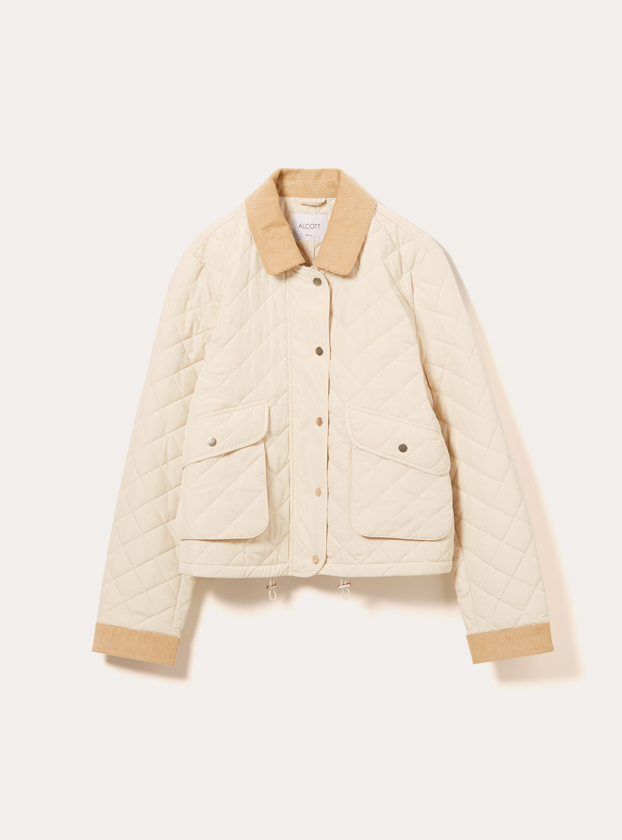 Veste matelass&eacute;e avec col en velours, BG3 BEIGE LIGHT