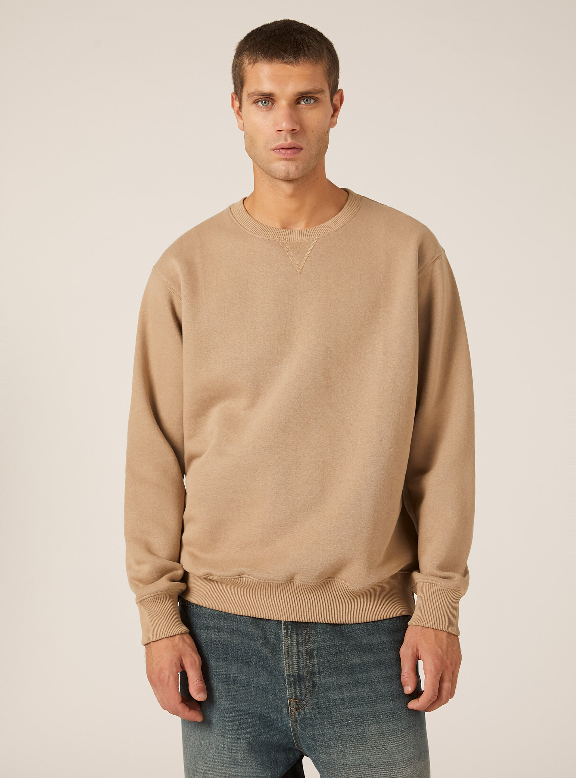 Sweat-shirt &agrave; col rond uni, BG1 BEIGE DARK