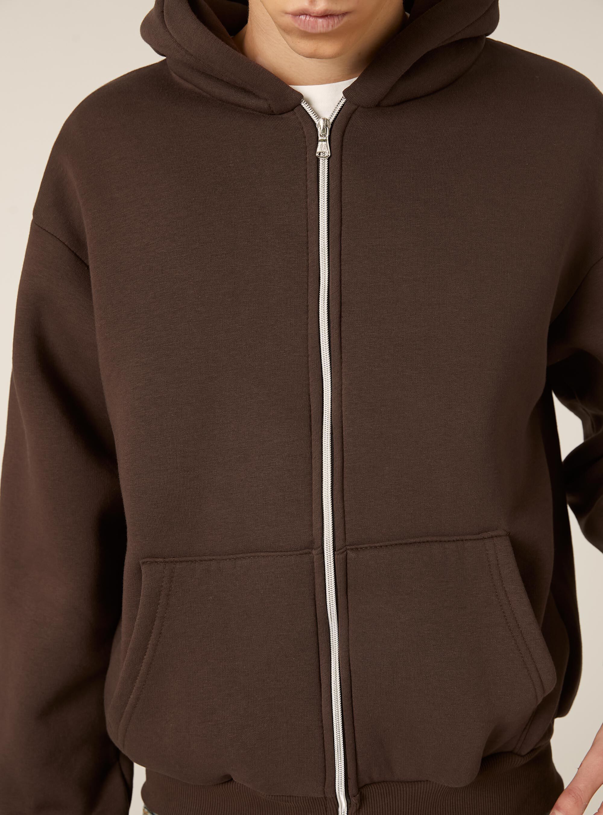 Sweat &agrave; capuche zipp&eacute; coupe boxy, BR1 BROWN DARK