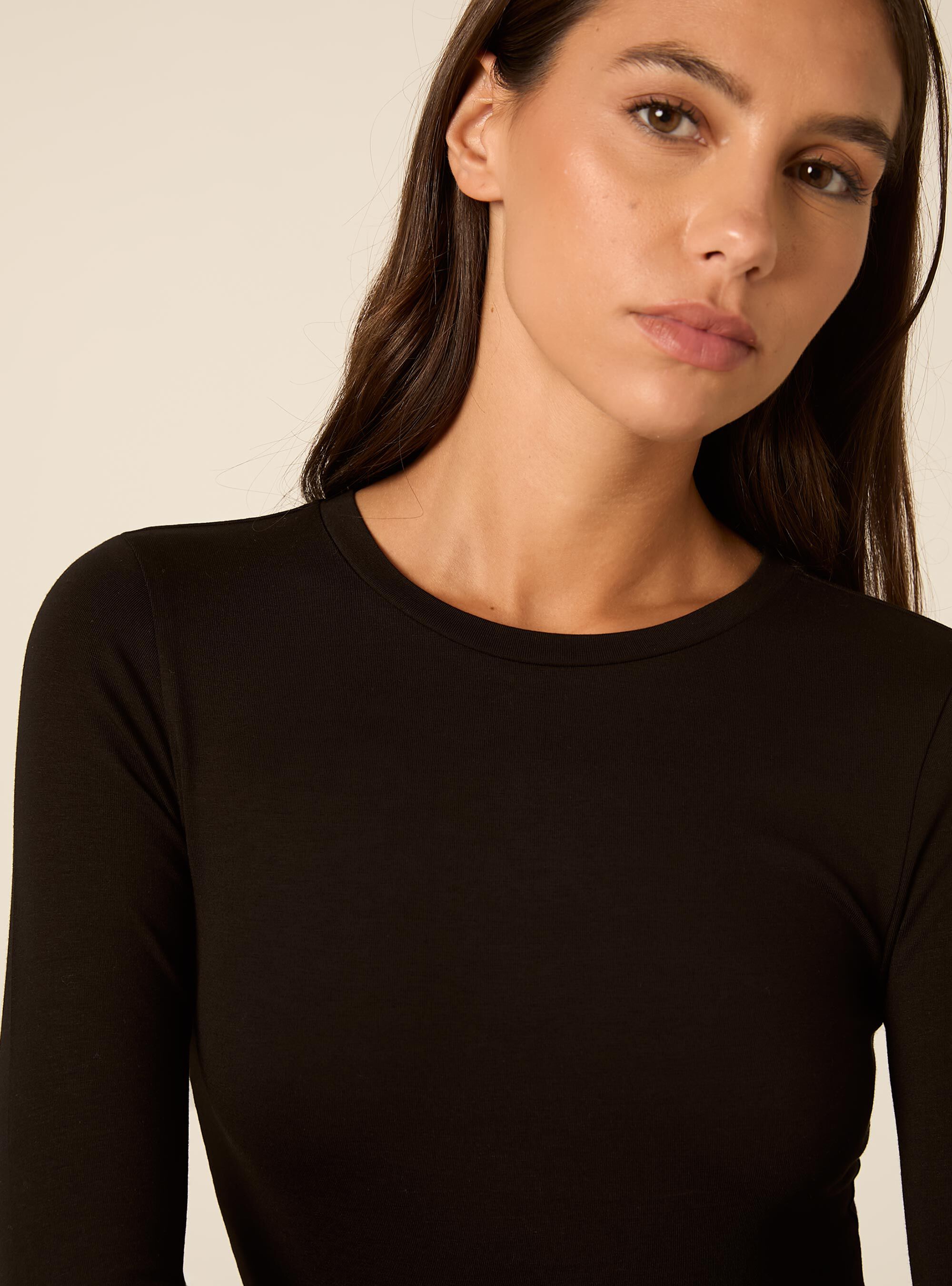 Long Sleeve Crew Neck Body, BK1 BLACK