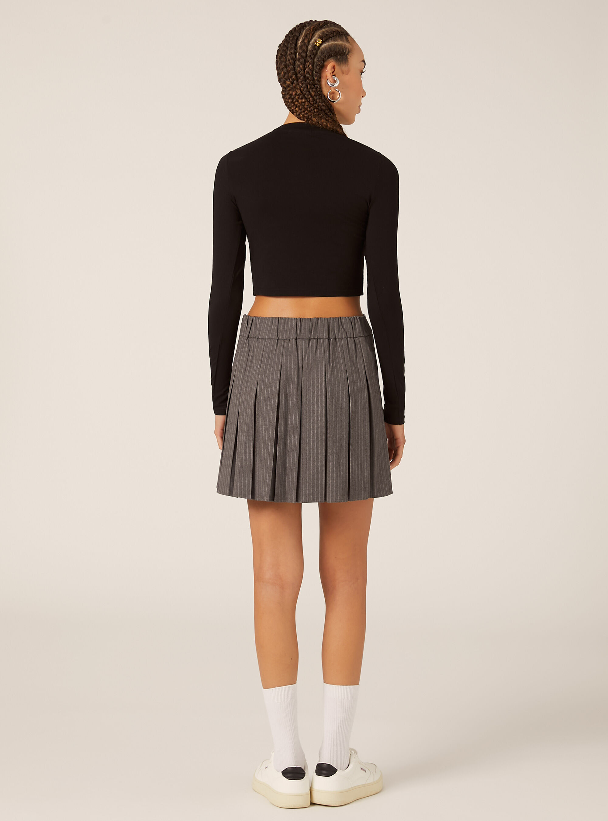 Mini-jupe pliss&eacute;e &agrave; motifs, MGY1 GREY MEL DARK