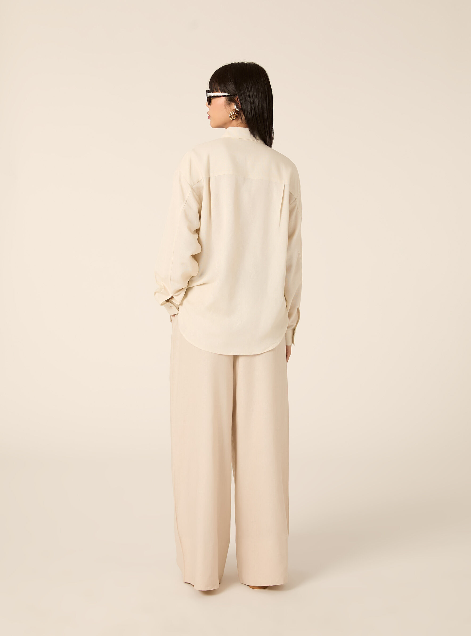 Camicia in misto lino, CREMA MEDIO